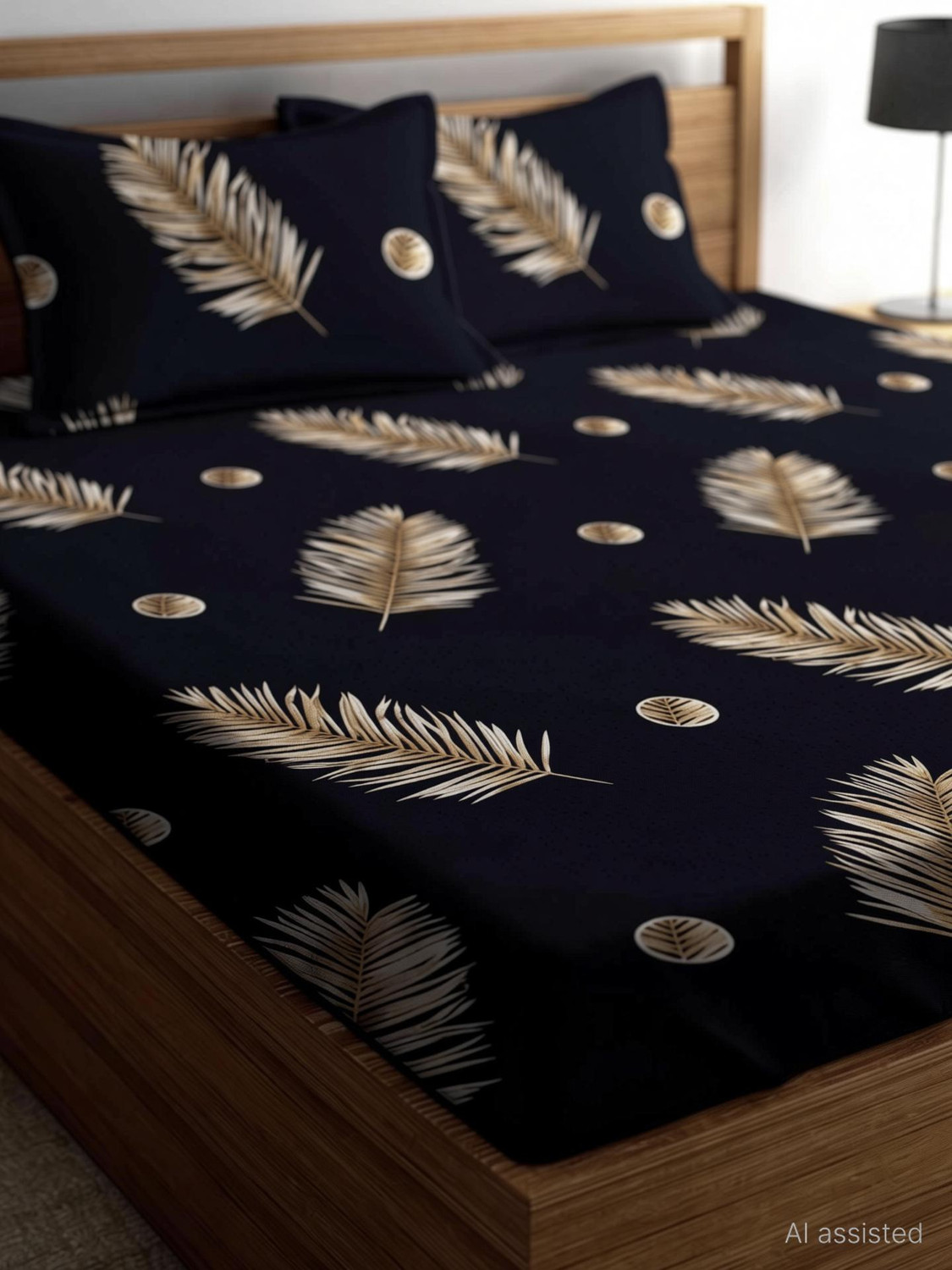 Image of Pacino Cotton Double Fitted (Elastic) 280 TC Floral 1 Bedsheet with 2 Pillow Covers