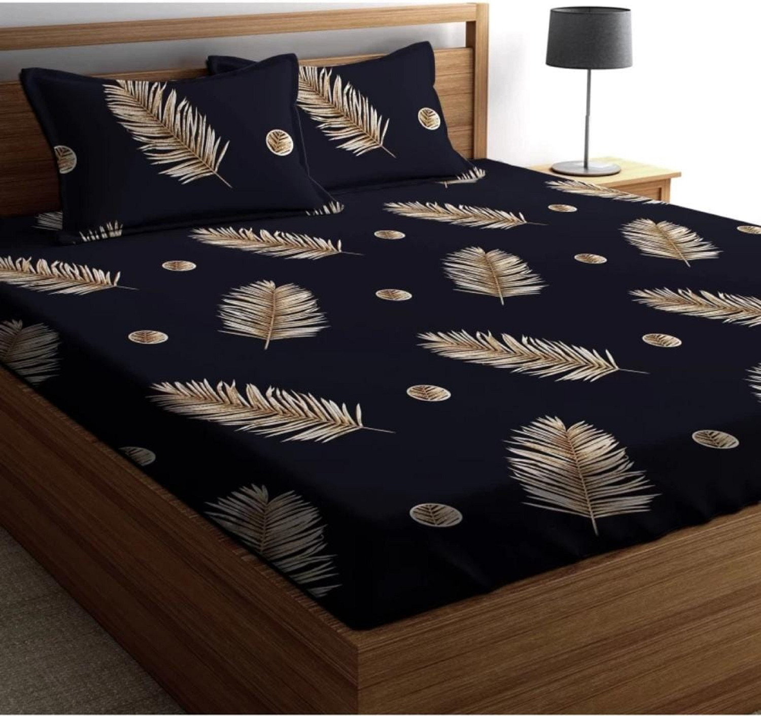 Image of Pacino Cotton Double Fitted (Elastic) 280 TC Floral 1 Bedsheet with 2 Pillow Covers