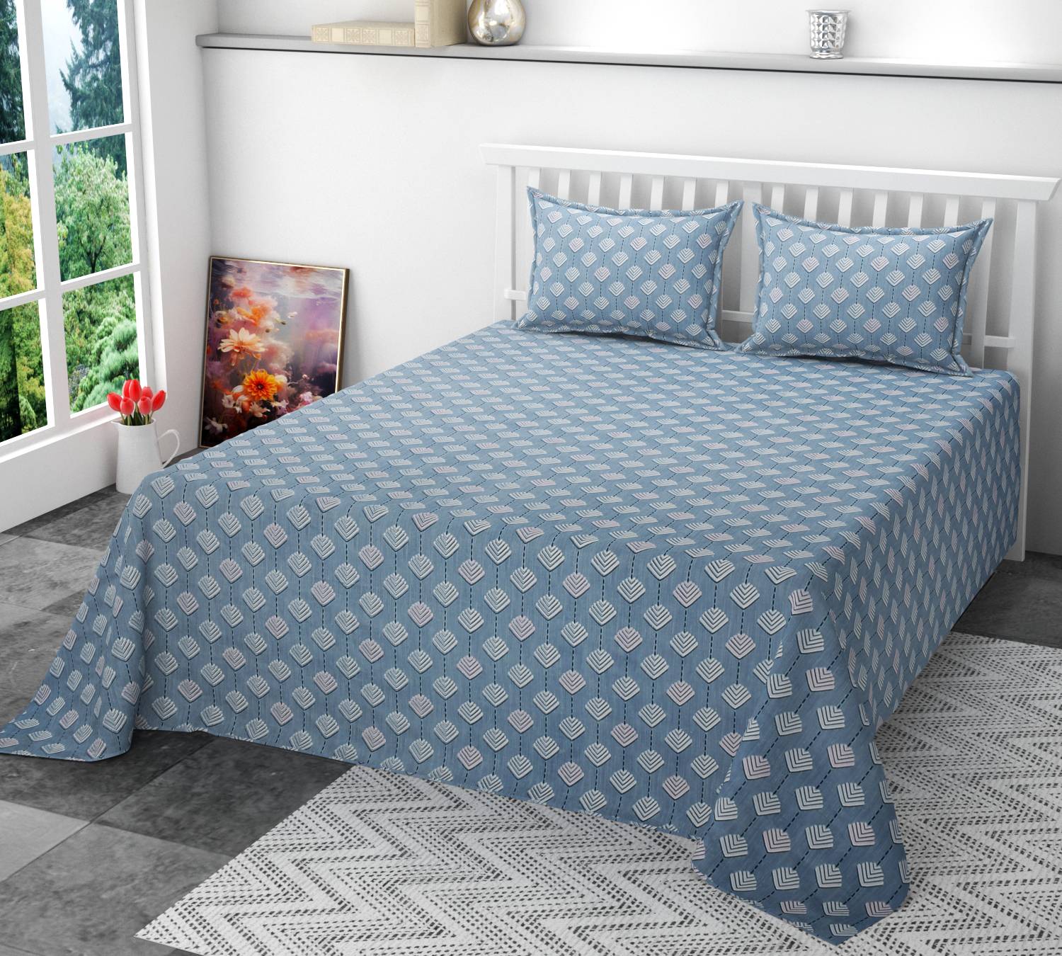 SCHp Cotton Super King Flat 320 TC Printed 1 Bedsheet
