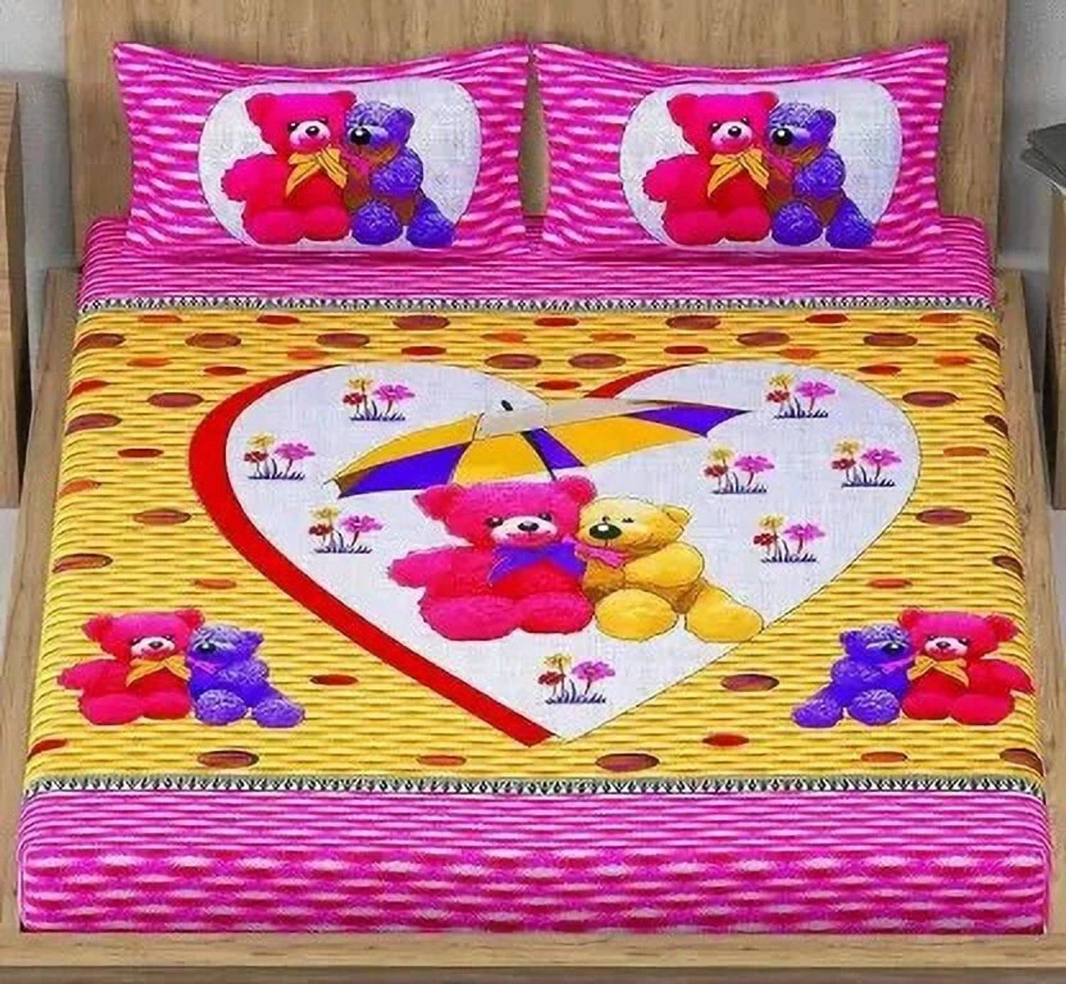 Poorak Cotton Double Flat 104 TC Jaipuri Prints 1 Bedsheet with 2