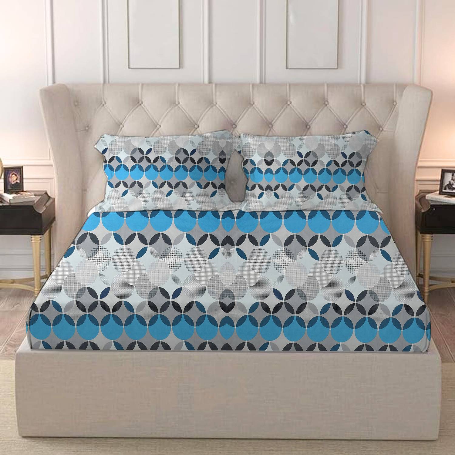 BROMWICK Cotton Double Fitted (Elastic) 251 TC 3D Printed 1 Bedsh