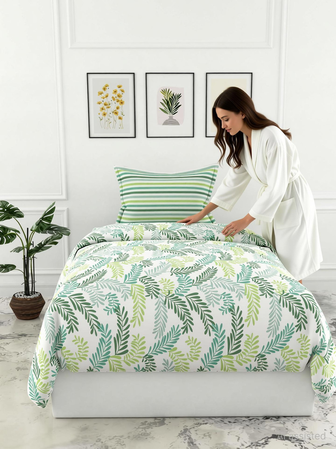 Image of LORETO Cotton Single Flat 144 TC Floral 1 Bedsheet with 2 Pillow Covers