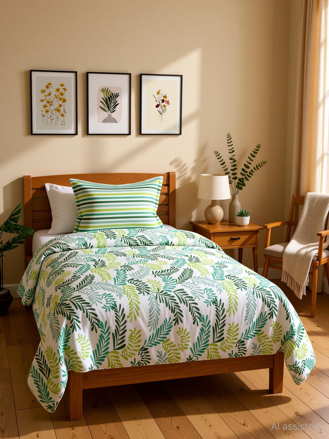 Image of LORETO Cotton Single Flat 144 TC Floral 1 Bedsheet with 2 Pillow Covers