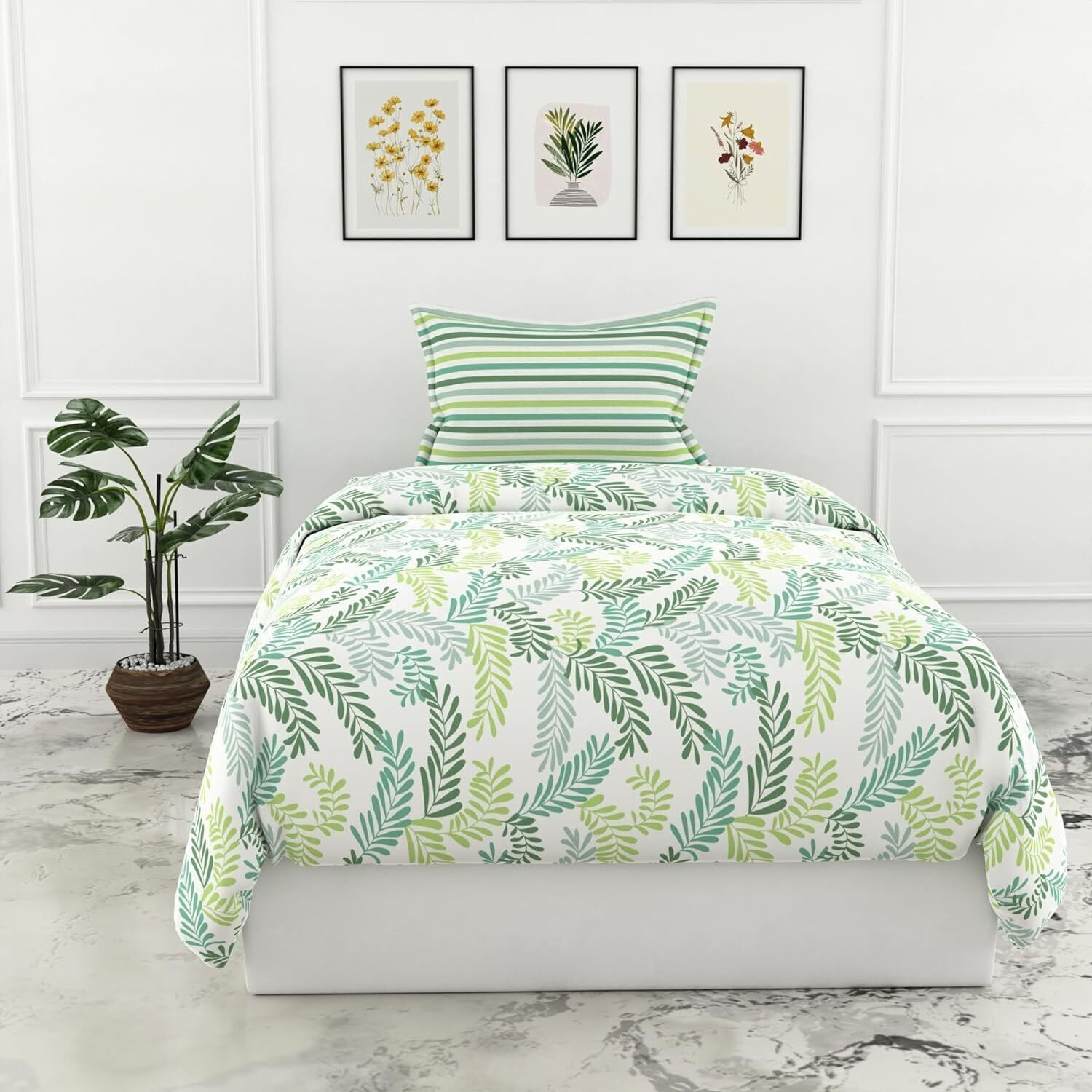 Image of LORETO Cotton Single Flat 144 TC Floral 1 Bedsheet with 2 Pillow Covers