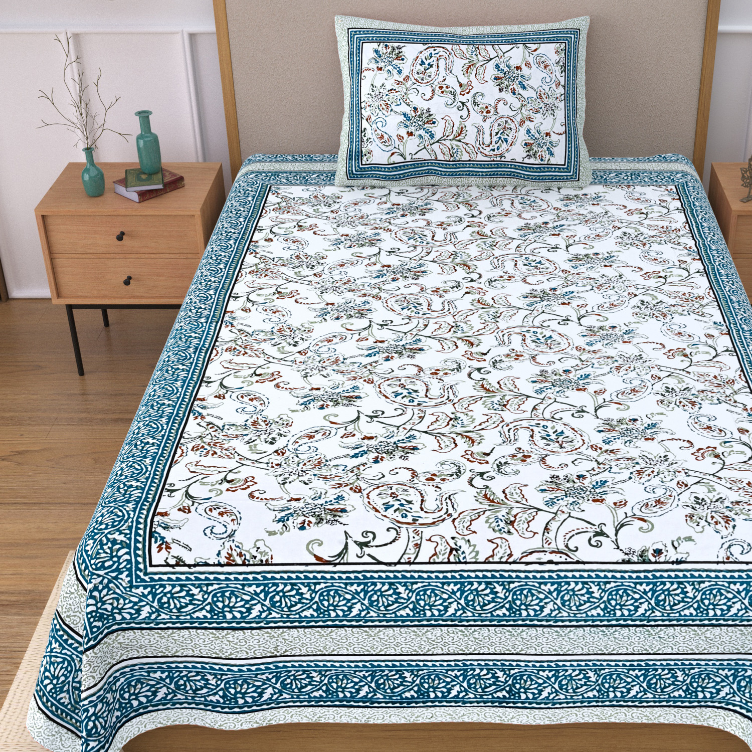 Image of EasyGoods Cotton Single Flat 240 TC Floral 1 Bedsheet with 2 Pillow Covers