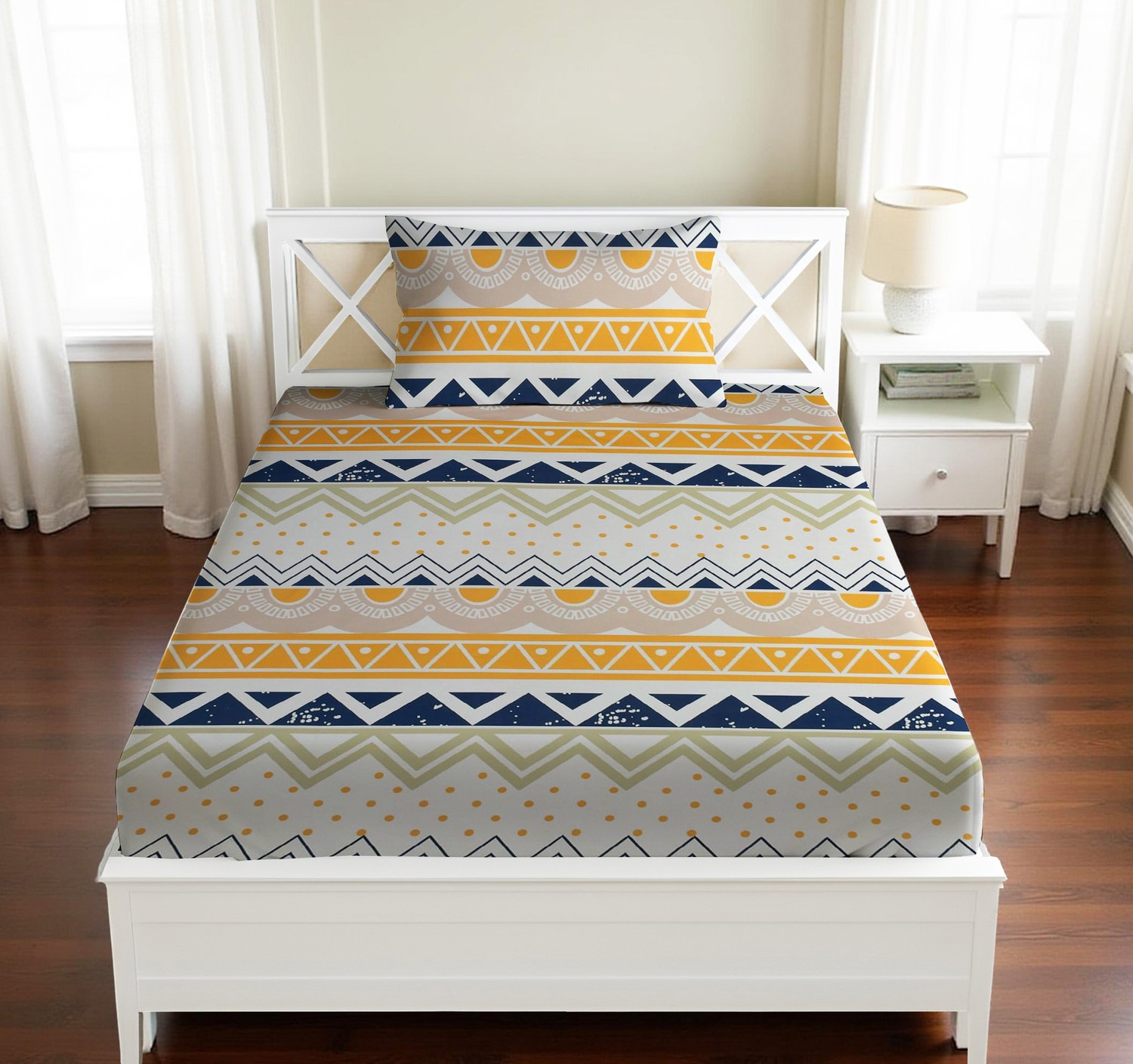 Image of Vishal international Cotton Single Flat 220 TC Striped 1 Bedsheet with 2 Pillow Covers