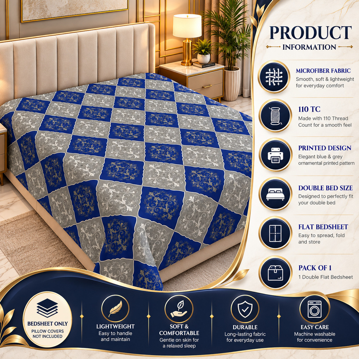 Image of DREAM LIVING Microfiber Double Flat 110 TC Printed 1 Bedsheet