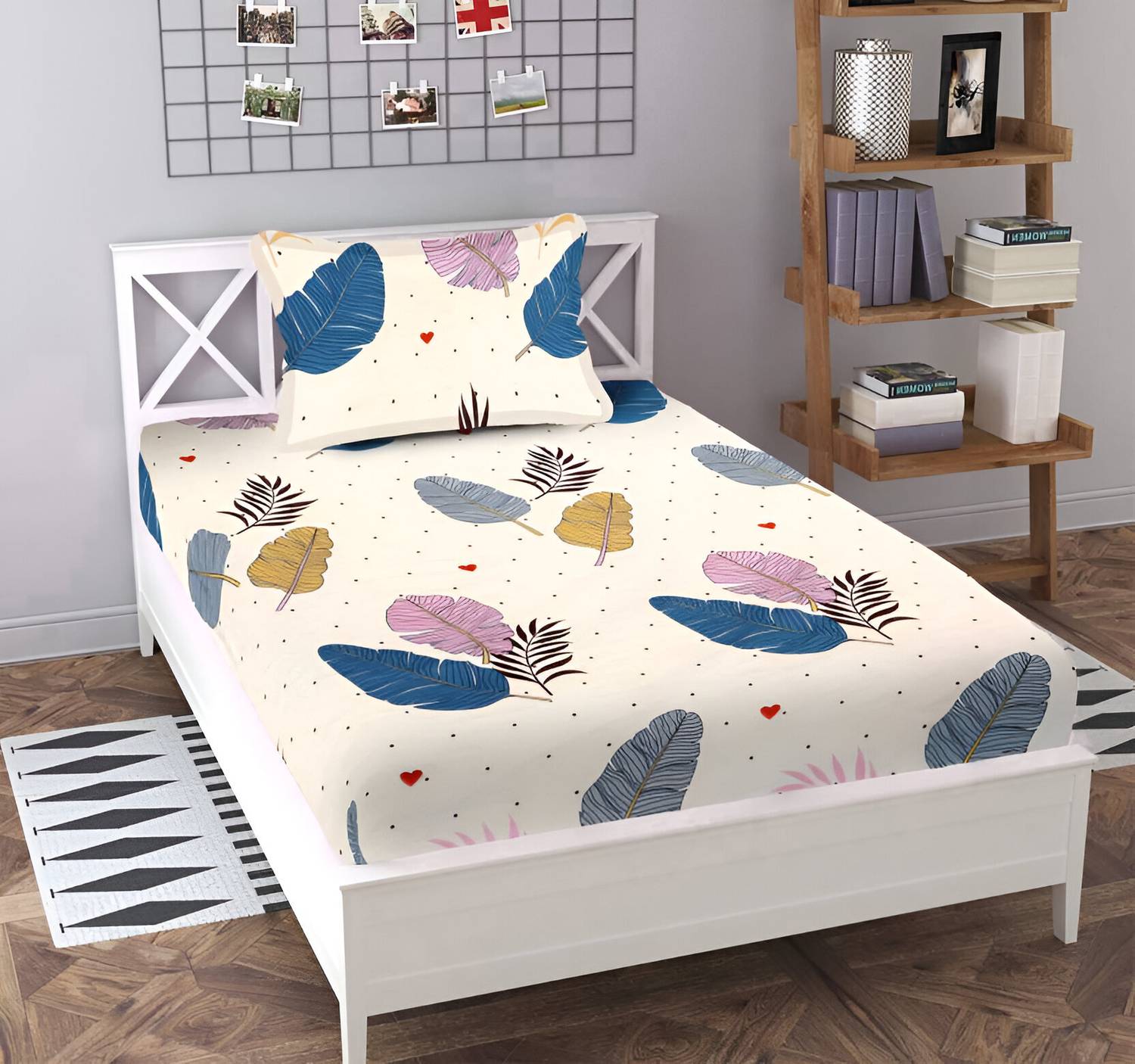 BHAVYA Polycotton Single Flat 180 TC 3D Printed 1 Bedsheet with 2 Pillow Covers
