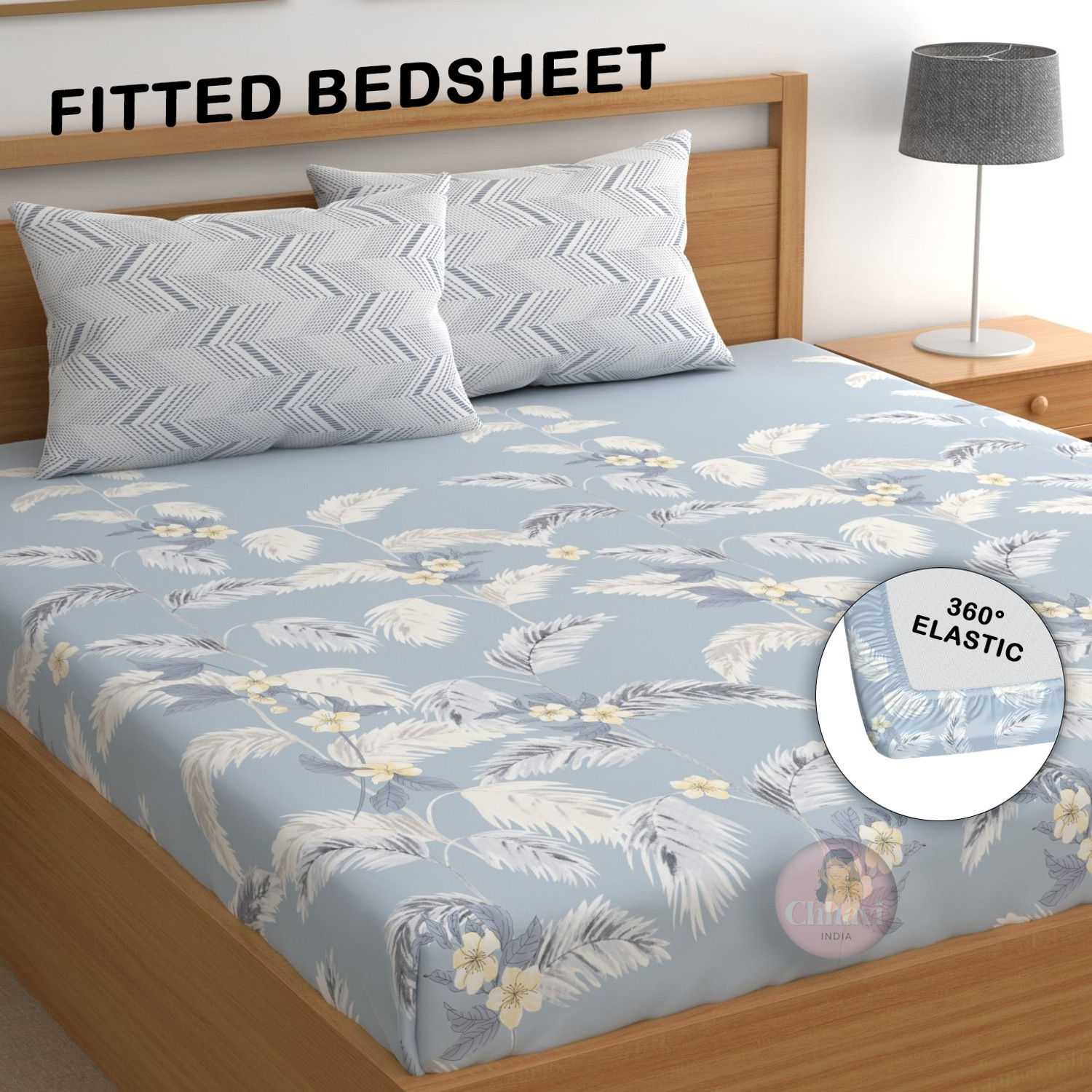 Image of CHHAVI INDIA Microfiber Double Fitted (Elastic) 210 TC Printed 1 Bedsheet with 2 Pillow Covers