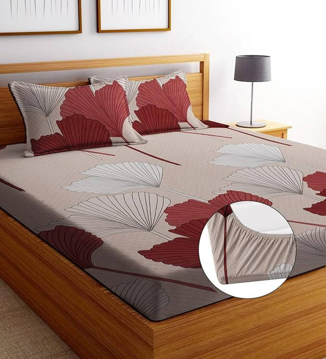 Image of LA MANTTA Cotton Blend King Fitted (Elastic) 250 TC Printed 1 Bedsheet