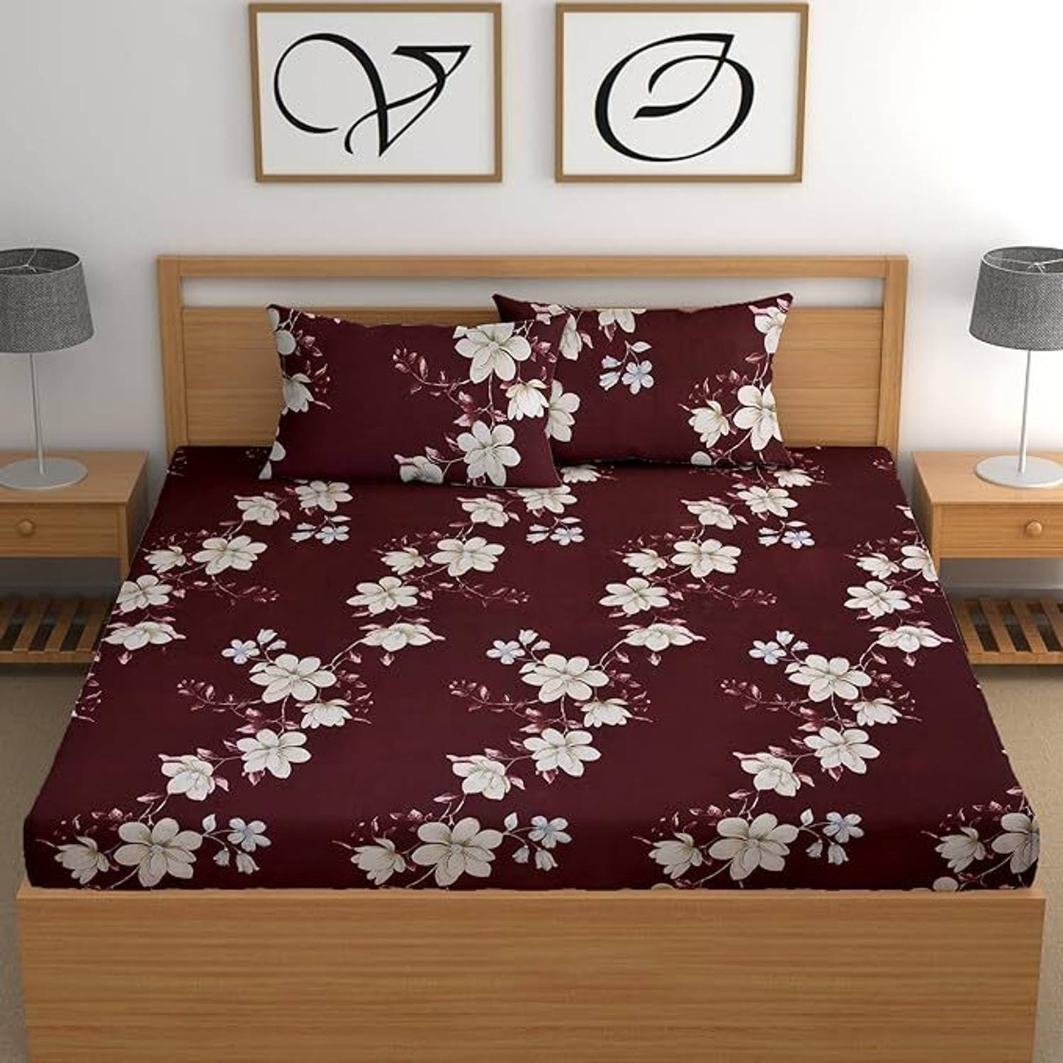 HOMETIC Cotton Double Fitted (Elastic) 360 TC Printed 1 Summer Be