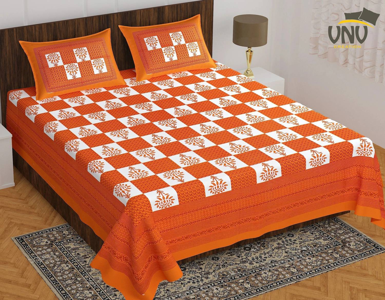 VNV Creation Cotton Double Flat 144 TC Jaipuri Prints 1 Bedsheet