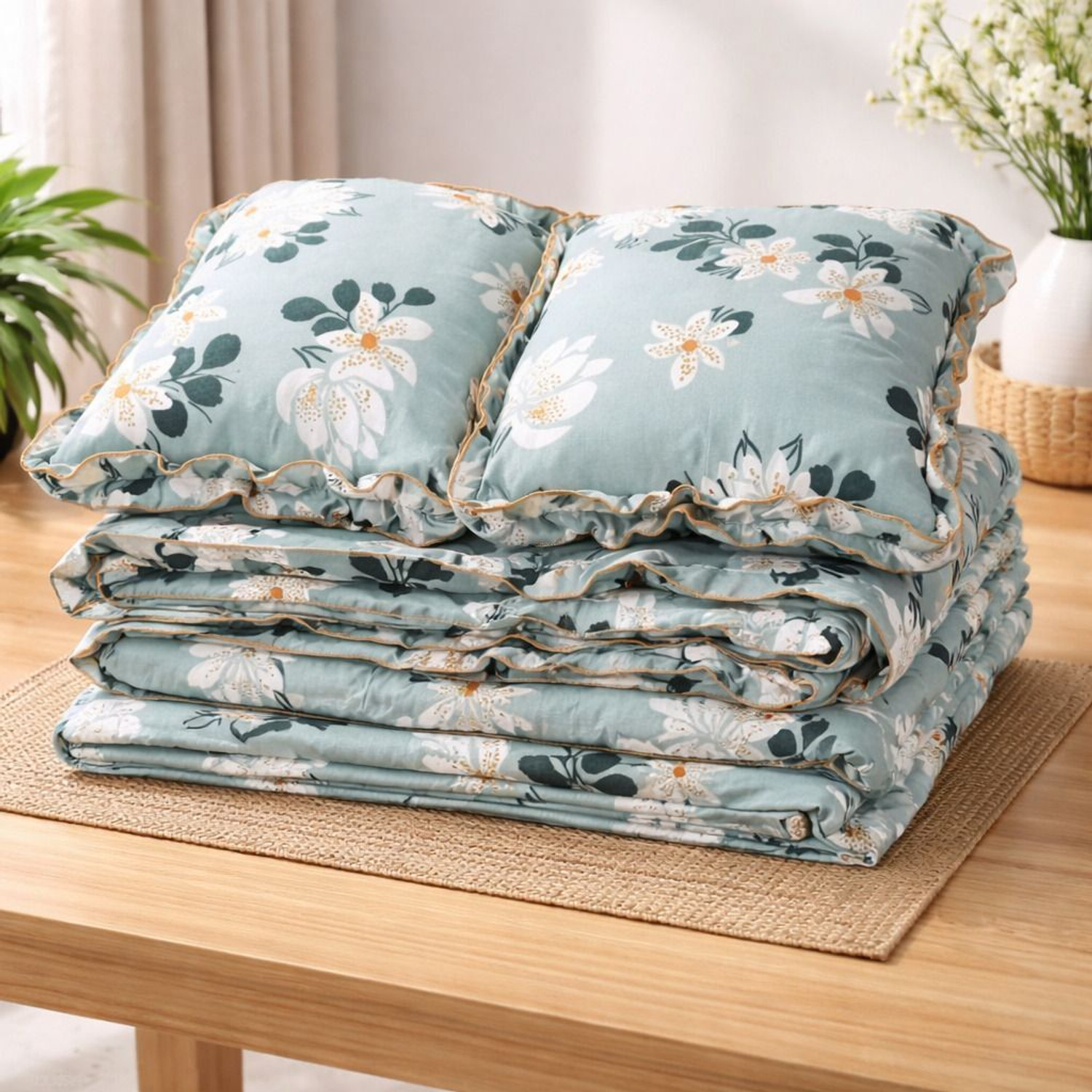 Image of PILLOWALA Cotton King, Queen, Double Flat 200 TC Printed 1 Summer Bedsheet with 2 Pillow Covers, 2 Cushion Covers