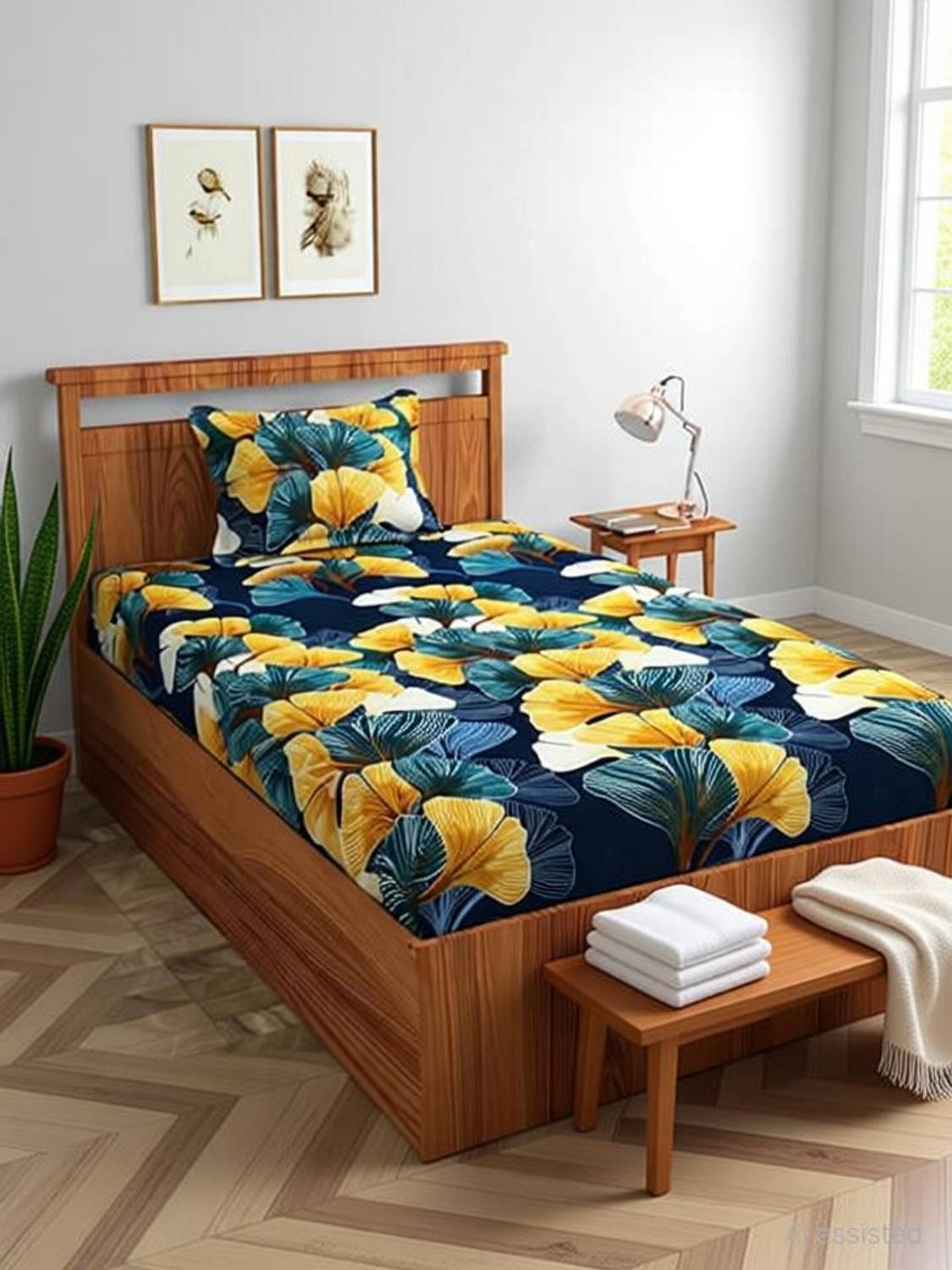 AMEYAA Cotton Single Fitted (Elastic) 320 TC Floral 1 Bedsheet with 2 Pillow Covers