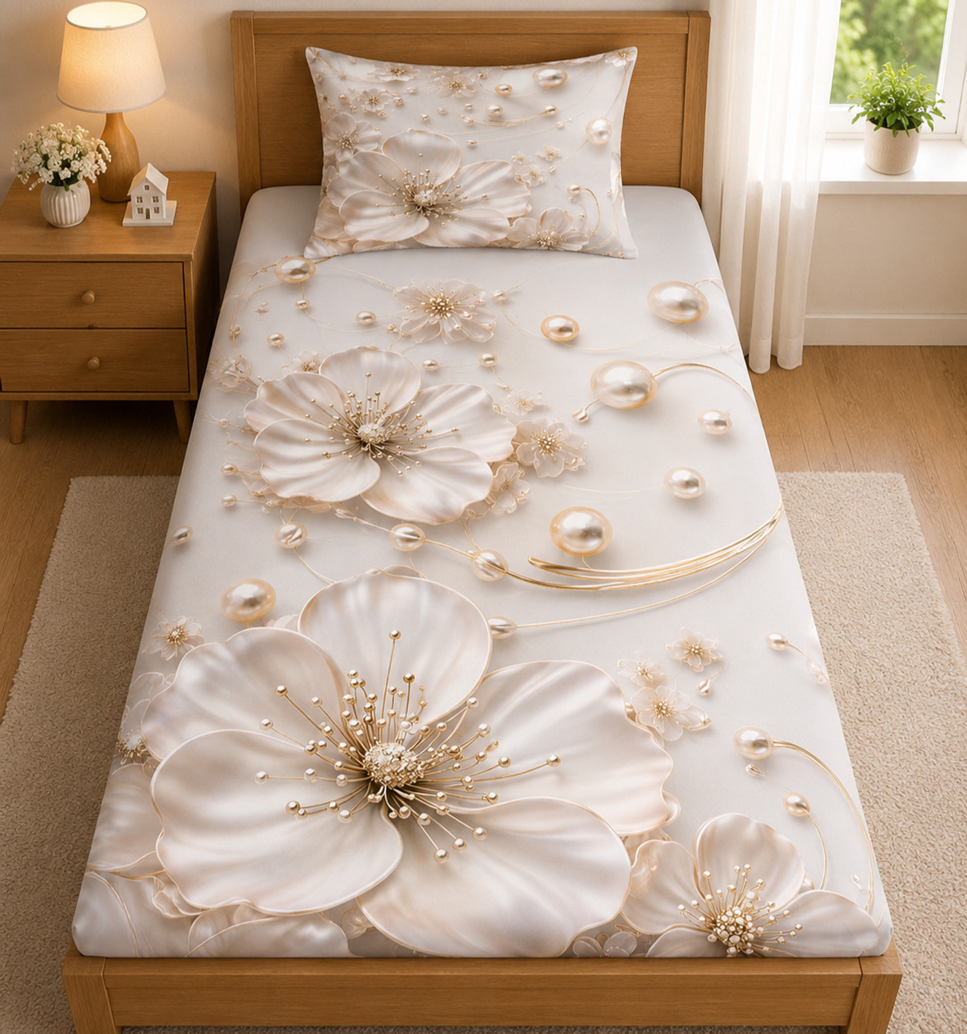 Image of OLDENNA Cotton Single Flat 400 TC 3D Printed 1 Summer Bedsheet