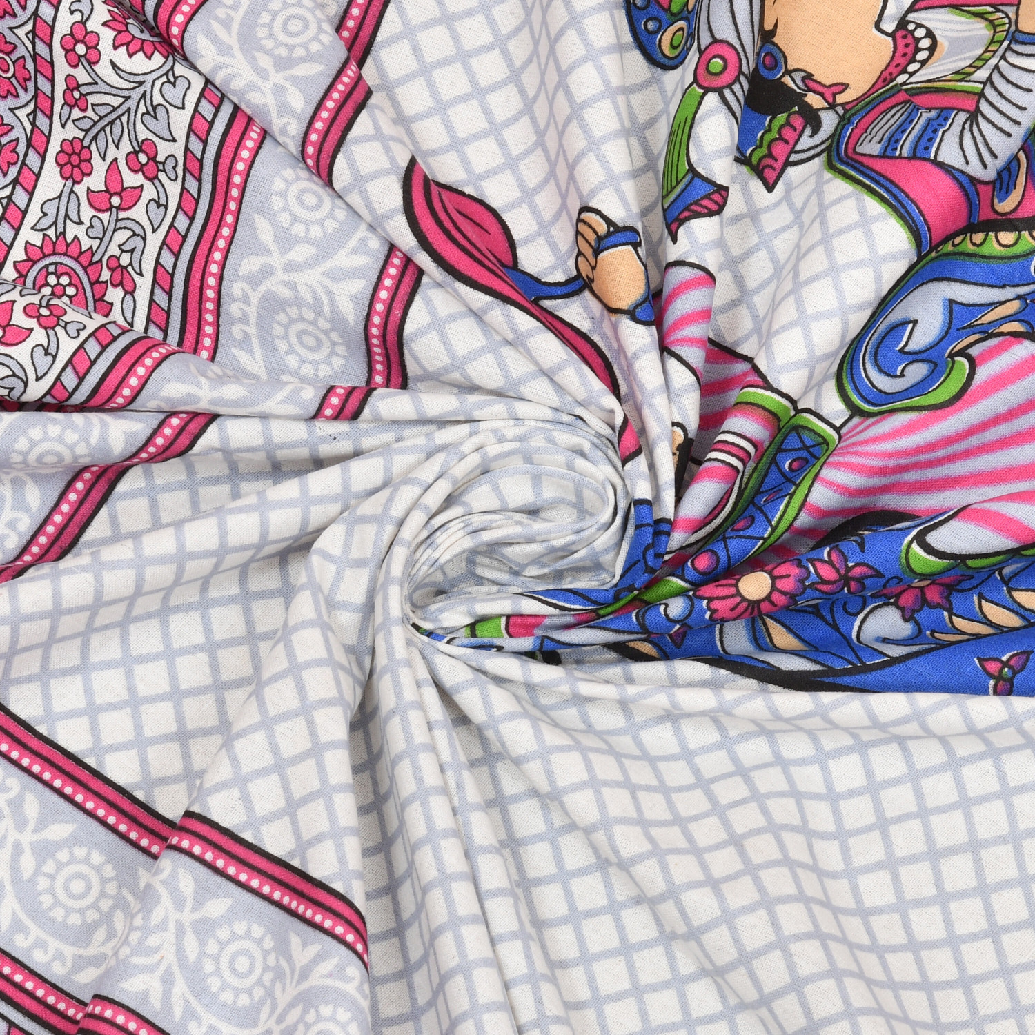 Image of Mandakini Cotton Single Flat 140 TC Jaipuri Prints 1 Bedsheet with 2 Pillow Covers