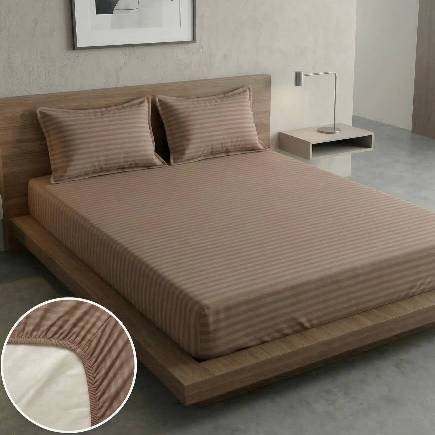 Home Sizzler Microfiber Double Fitted (Elastic) 300 TC Striped 1