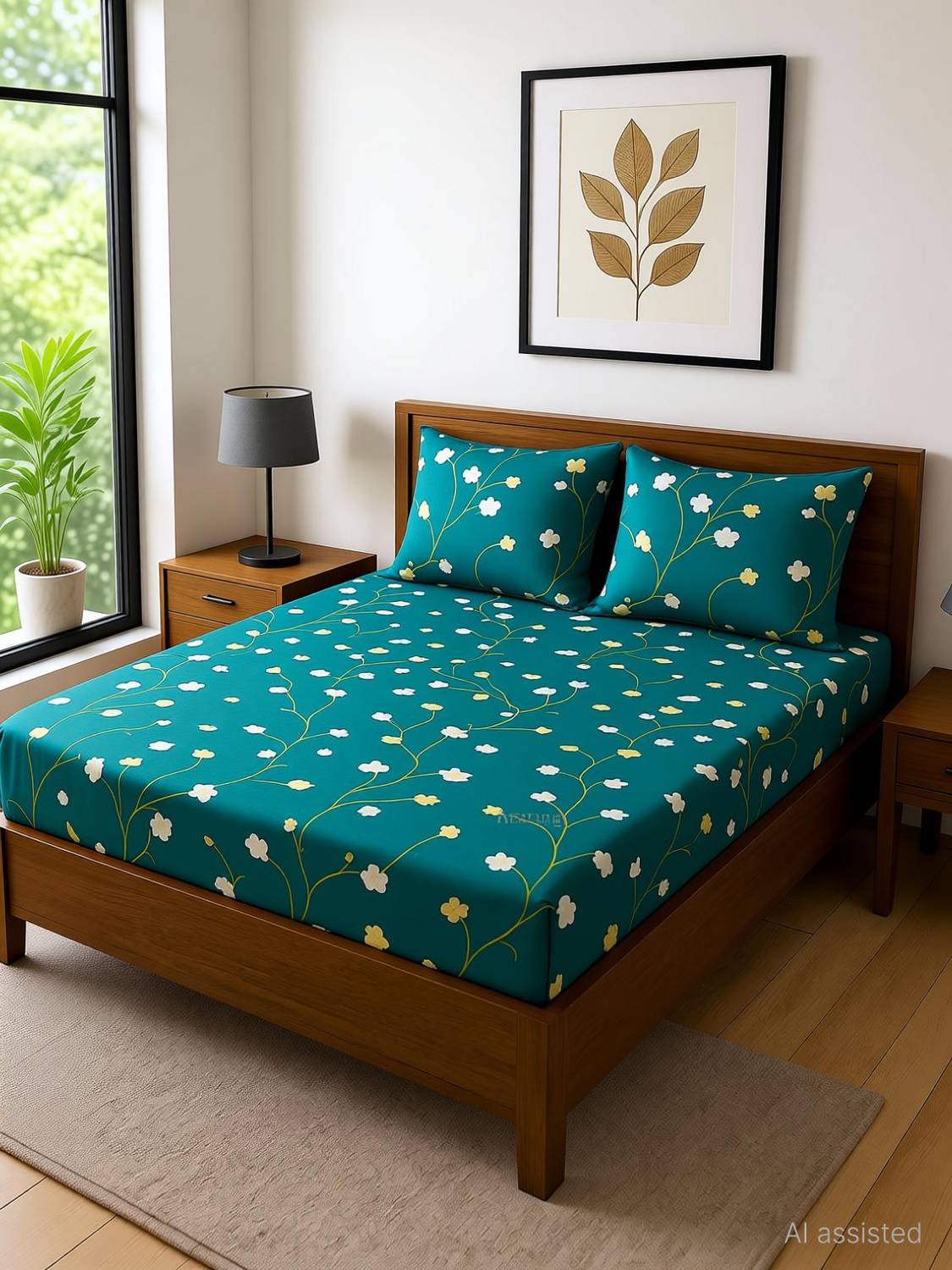 Amrange Cotton King Flat 210 TC 3D Printed 1 Bedsheet with 2 Pillow Covers