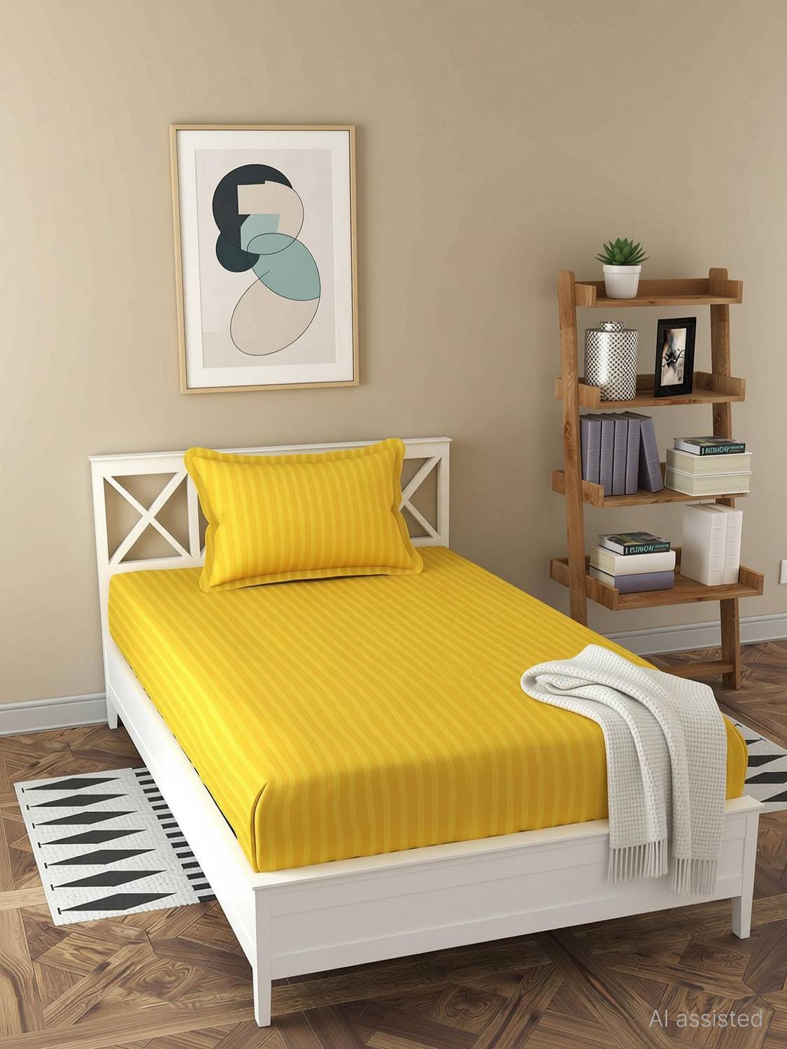 BROMWICK Microfiber Single Flat 300 TC Striped 1 Bedsheet with 2 Pillow Covers