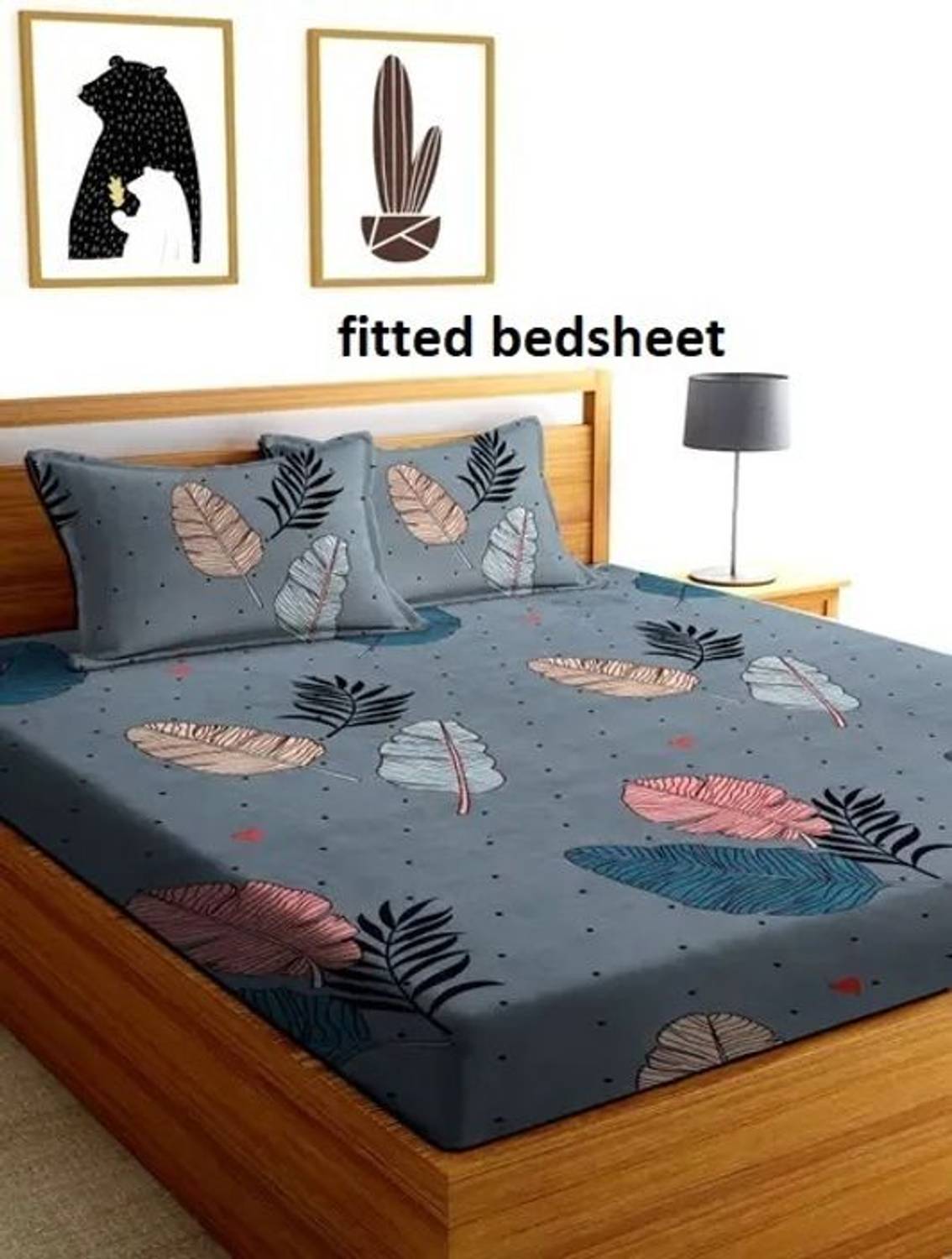 Bedit Cotton Double Fitted (Elastic) 320 TC Floral 1 Bedsheet with 2 Pillow Covers