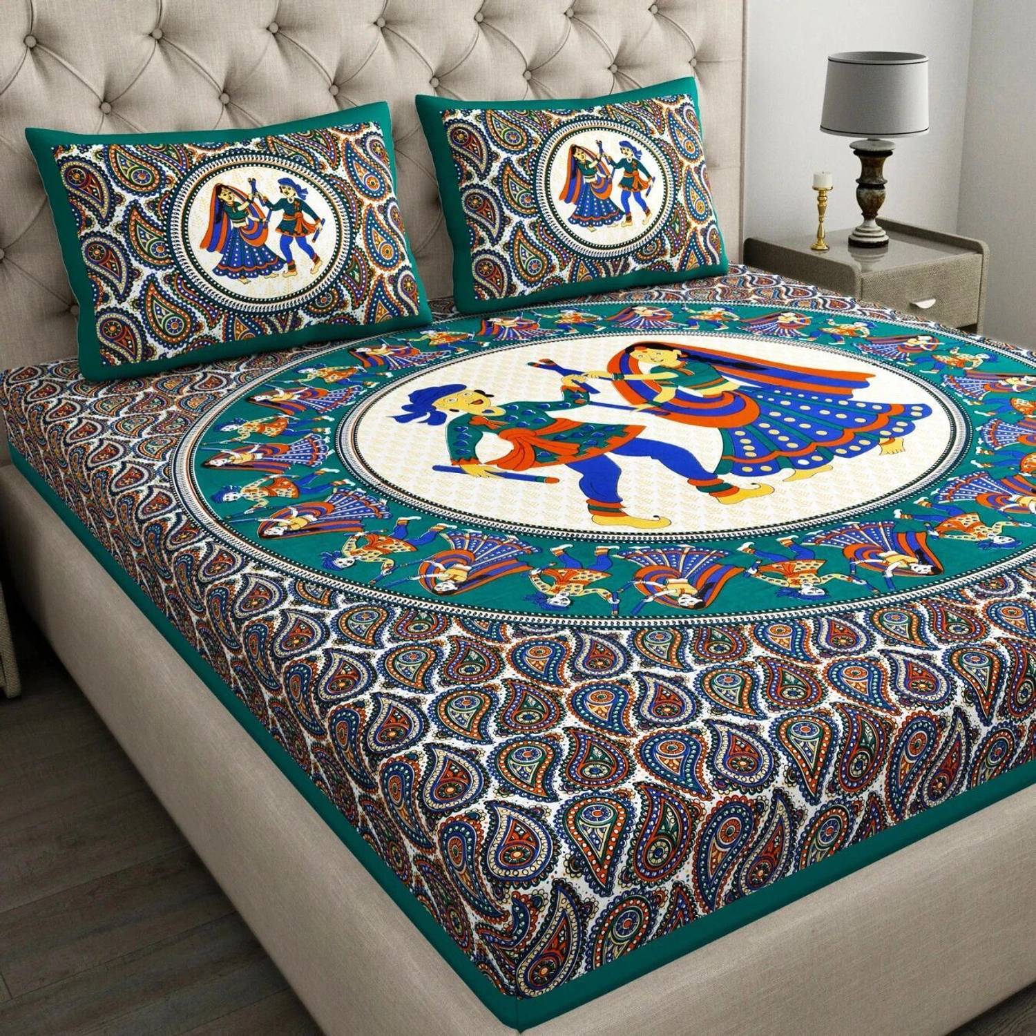 Leo Creation Cotton Double Flat 144 TC Jaipuri Prints 1 Bedsheet