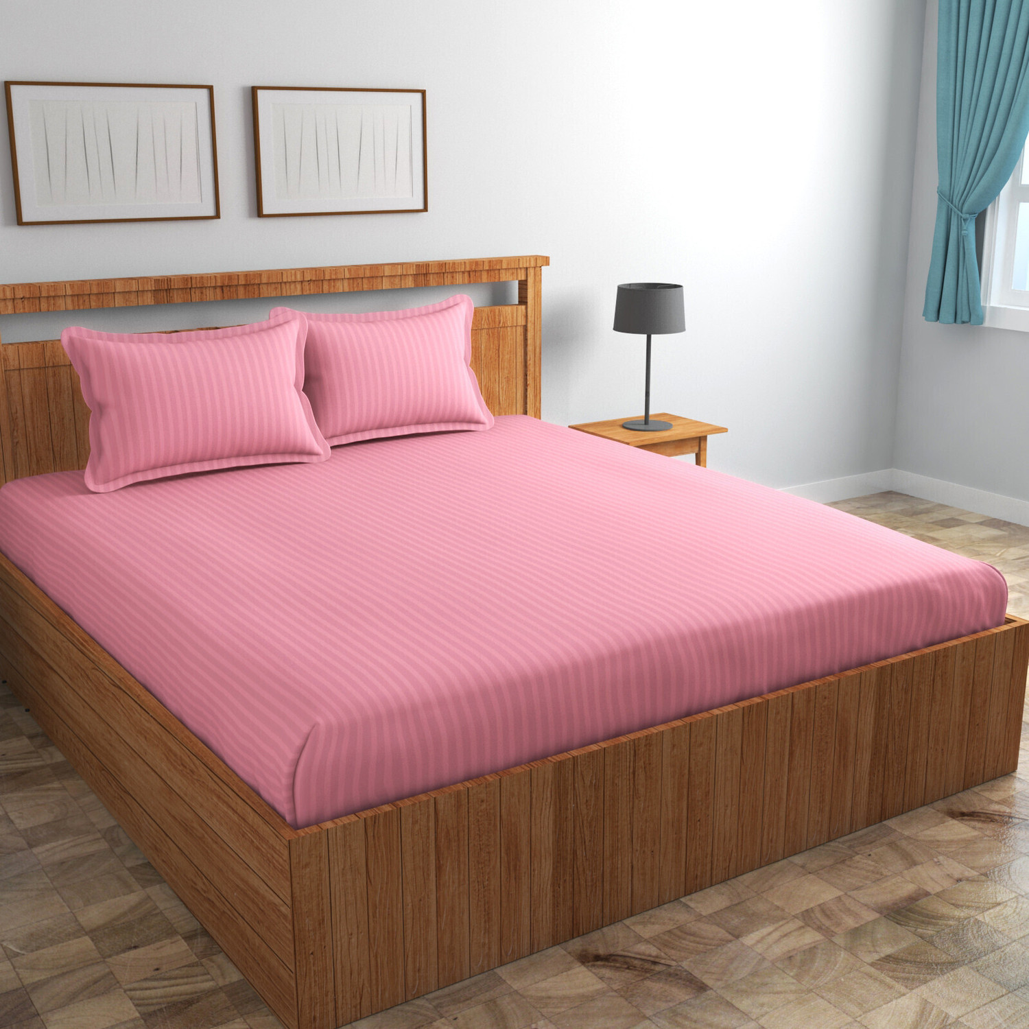 Image of Homefab India Cotton Double Flat 140 TC Striped 1 Summer Bedsheet with 2 Pillow Covers
