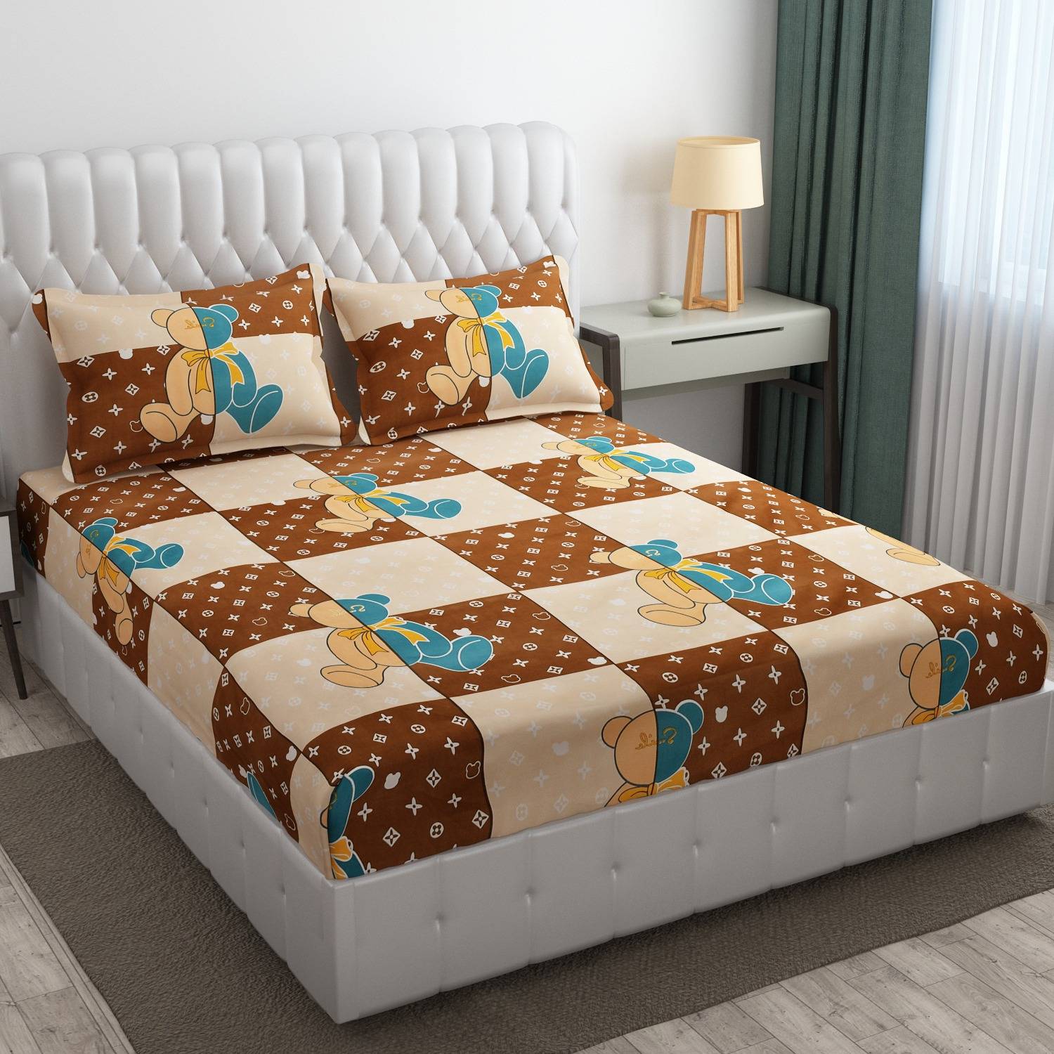 SHOPHOX Cotton Double, King Fitted (Elastic) 210 TC Printed 1 Bed
