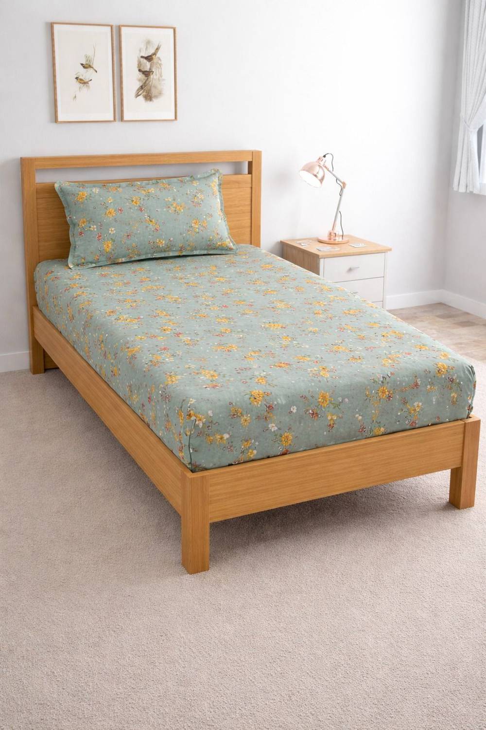 Bedit Cotton Single Fitted (Elastic) 320 TC Floral 1 Bedsheet