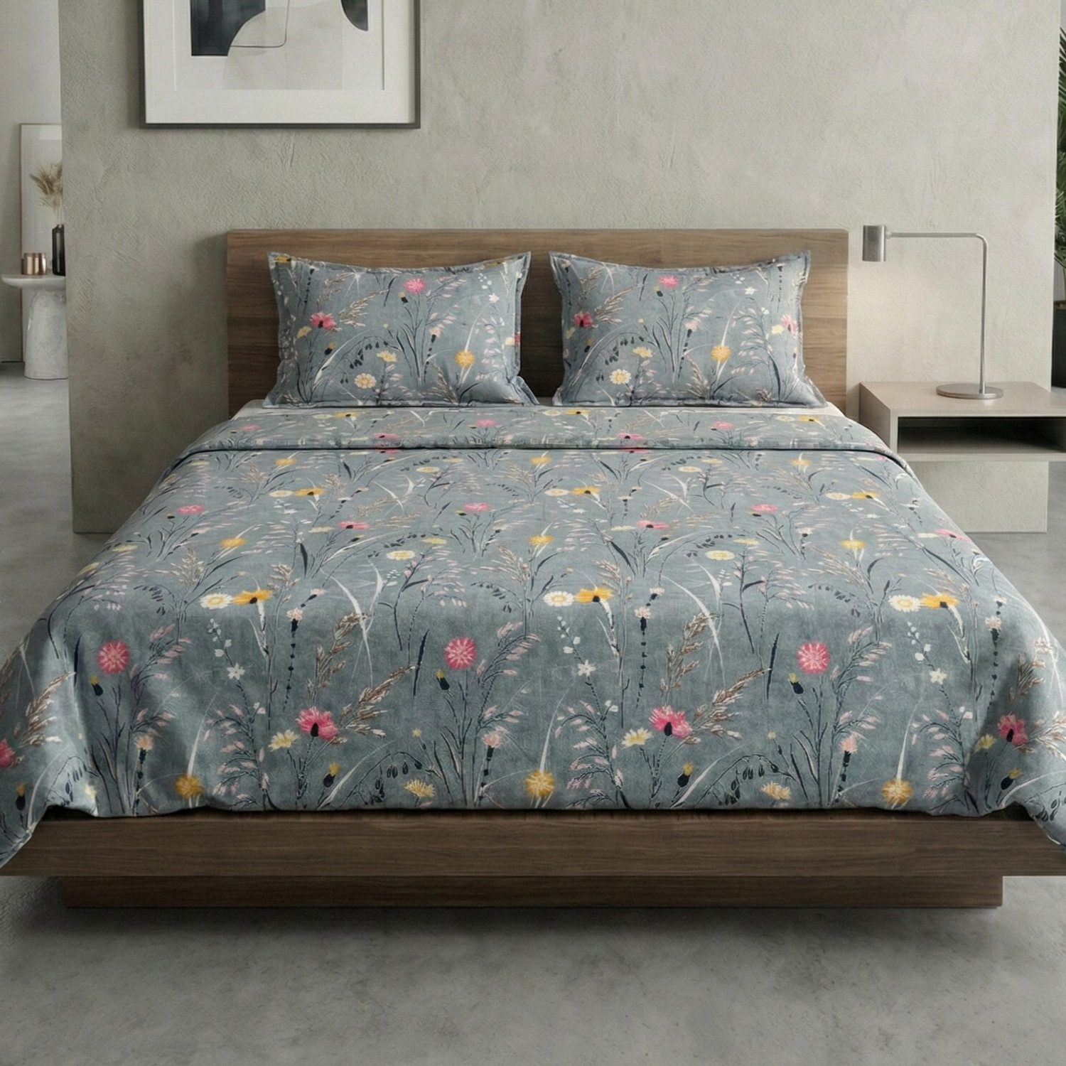 Image of Home Sizzler Microfiber Double Fitted (Elastic) 144 TC Abstract 1 Bedsheet with 2 Pillow Covers
