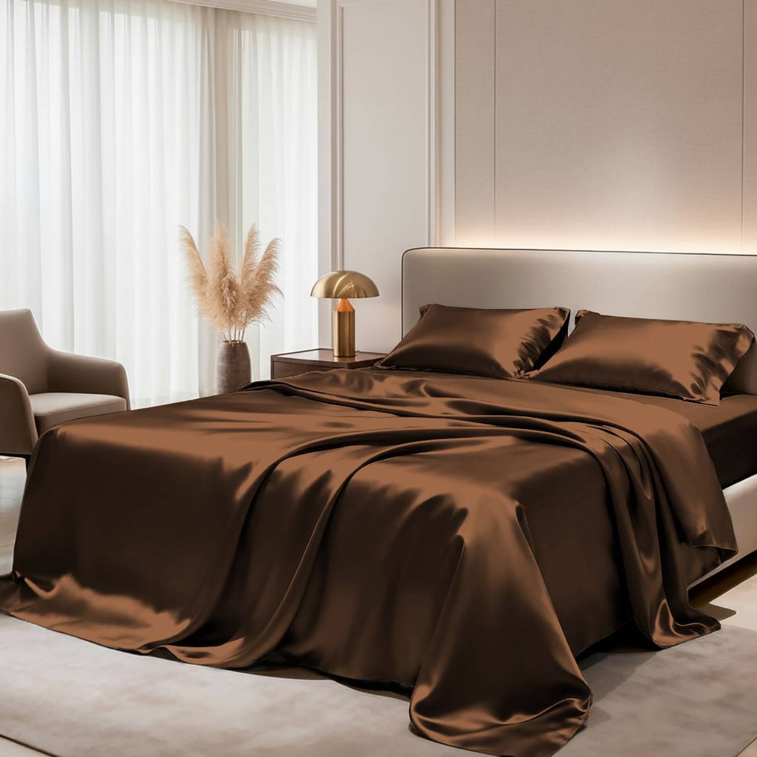 ALISHIBACASA Silk Single Flat 400 TC Solid 1 Bedsheet with 2 Pillow Covers