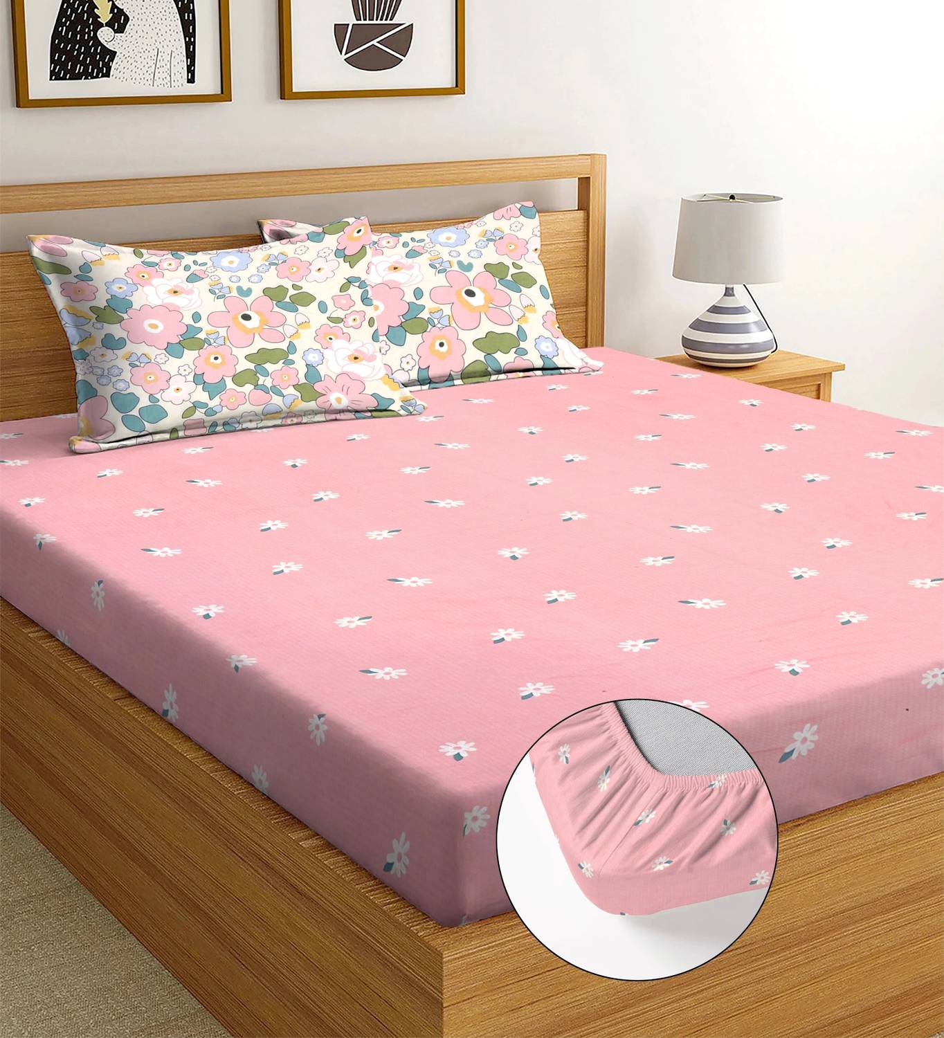 Moonroof Cotton King Fitted (Elastic) 255 TC Printed 1 Bedsheet w