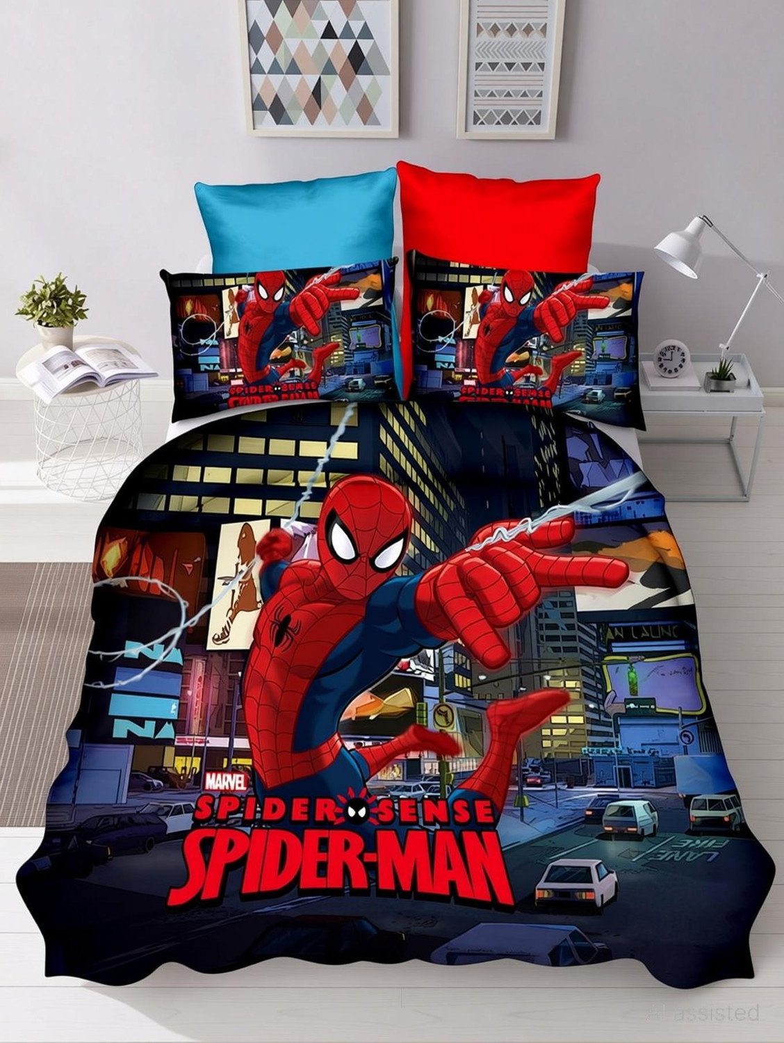 Image of HarshBala Cotton Queen, Double Flat 220 TC Cartoon 1 Bedsheet with 2 Pillow Covers
