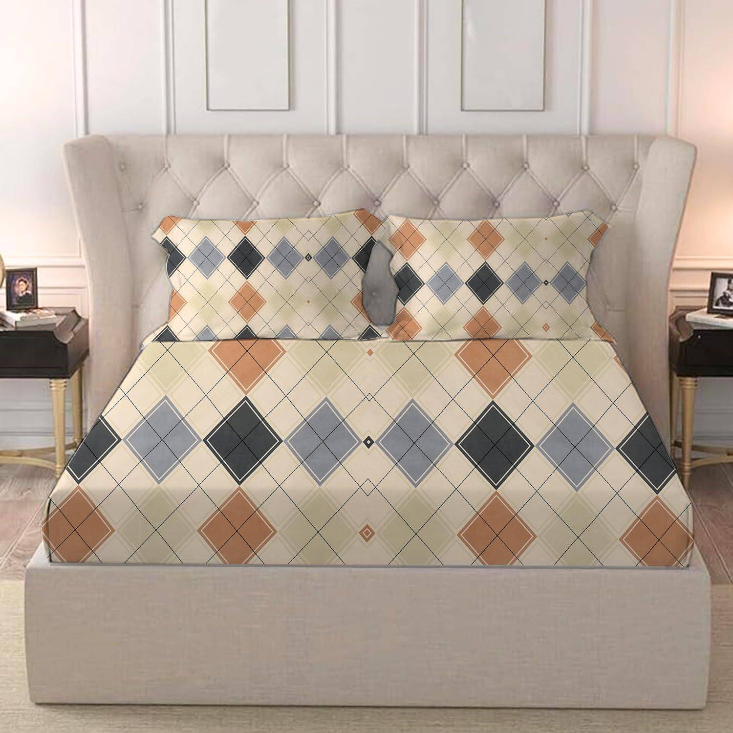 BROMWICK Cotton Double Fitted (Elastic) 251 TC 3D Printed 1 Bedsh