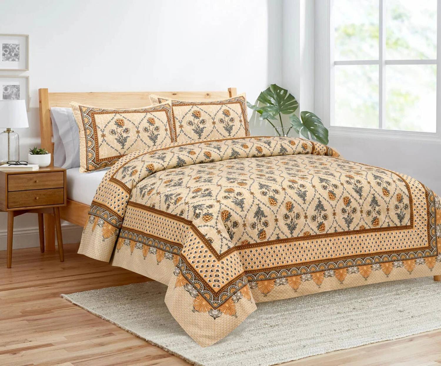 JAIPUR FABRIC Cotton Double Flat 180 TC Printed 1 Bedsheet with 2