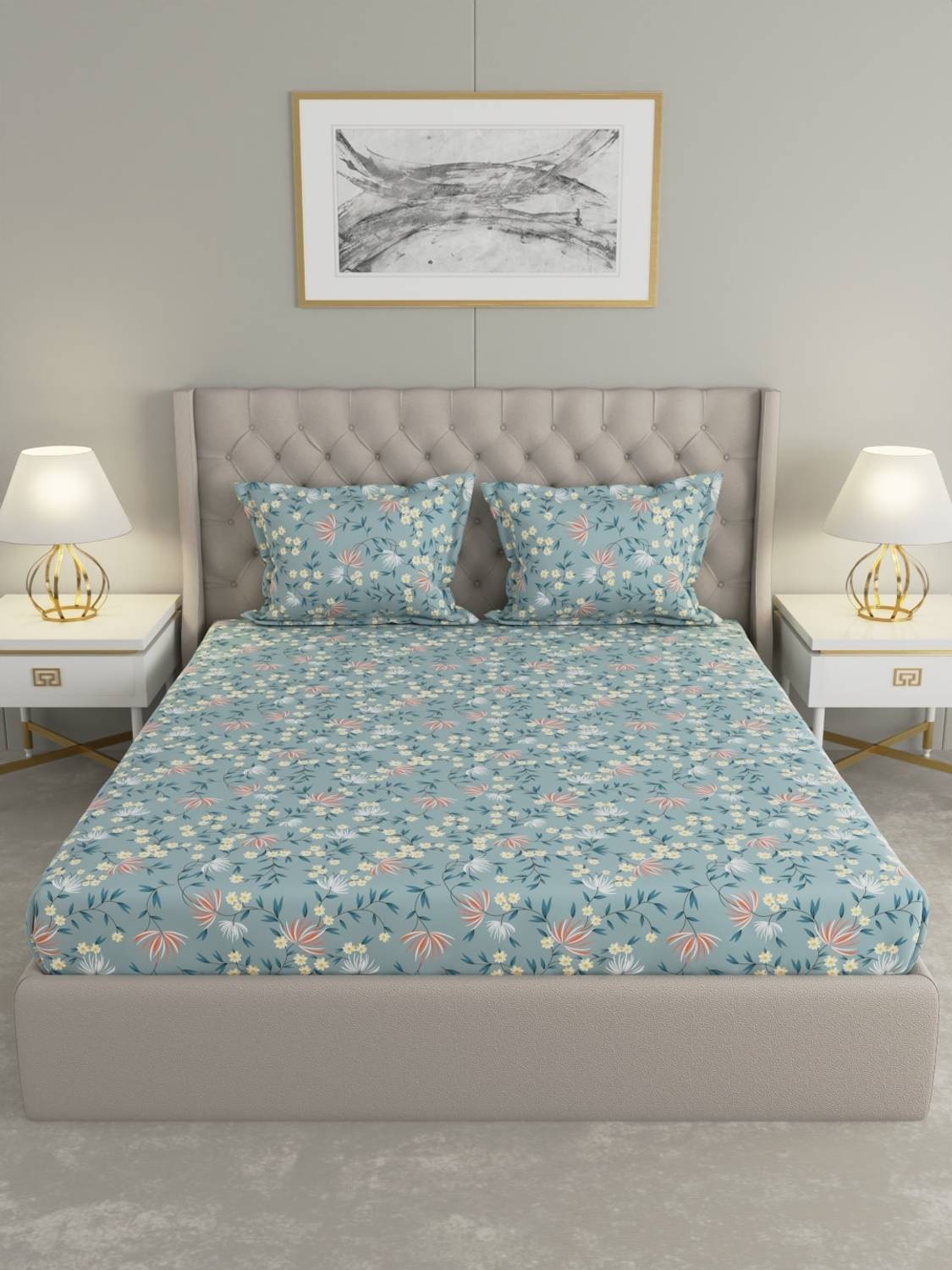 Raymond Home Microfiber Double Fitted (Elastic) 110 TC Floral 1 B