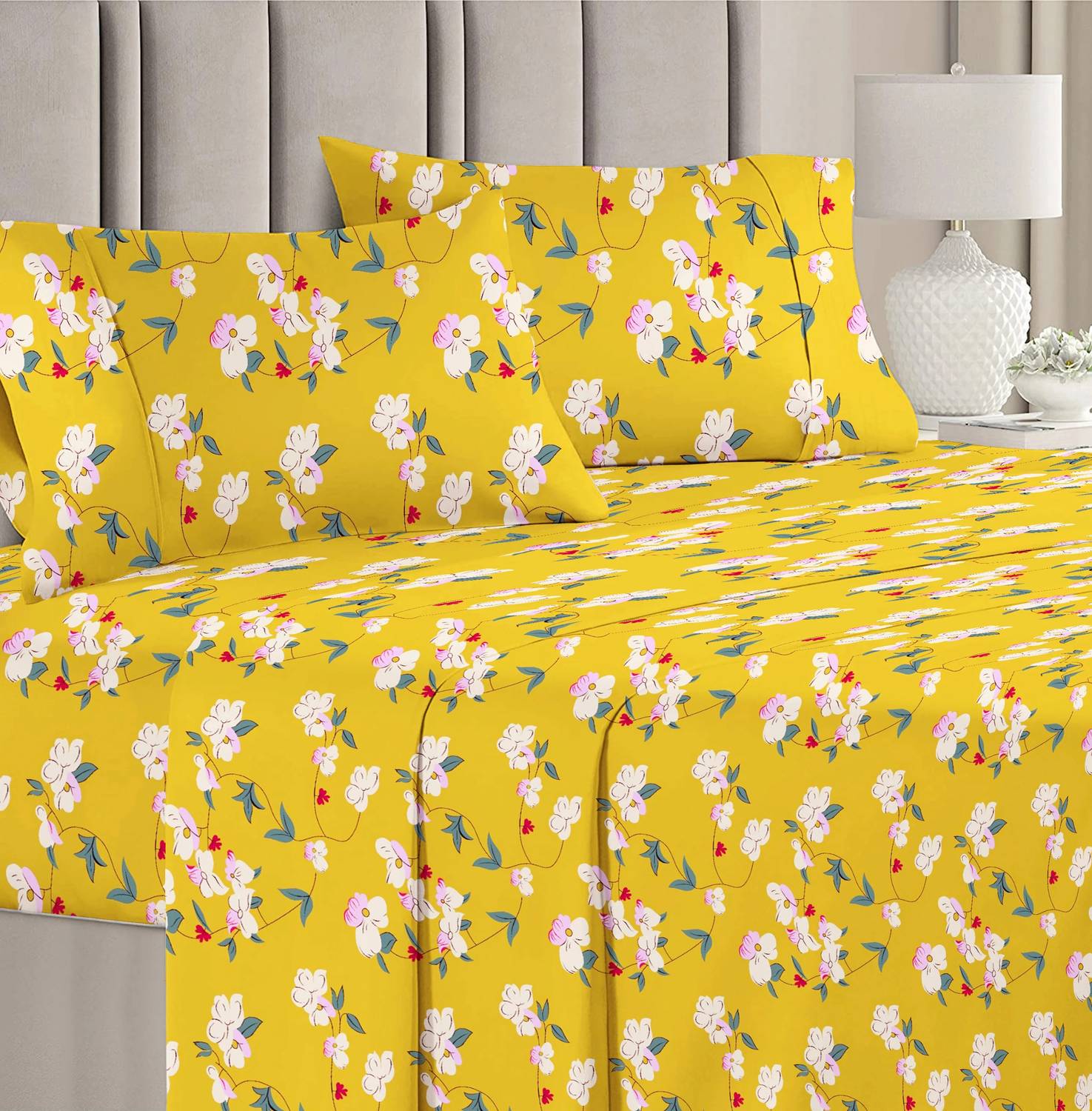 VAS COLLECTIONS Cotton Queen Flat 160 TC Floral 1 Bedsheet with 2