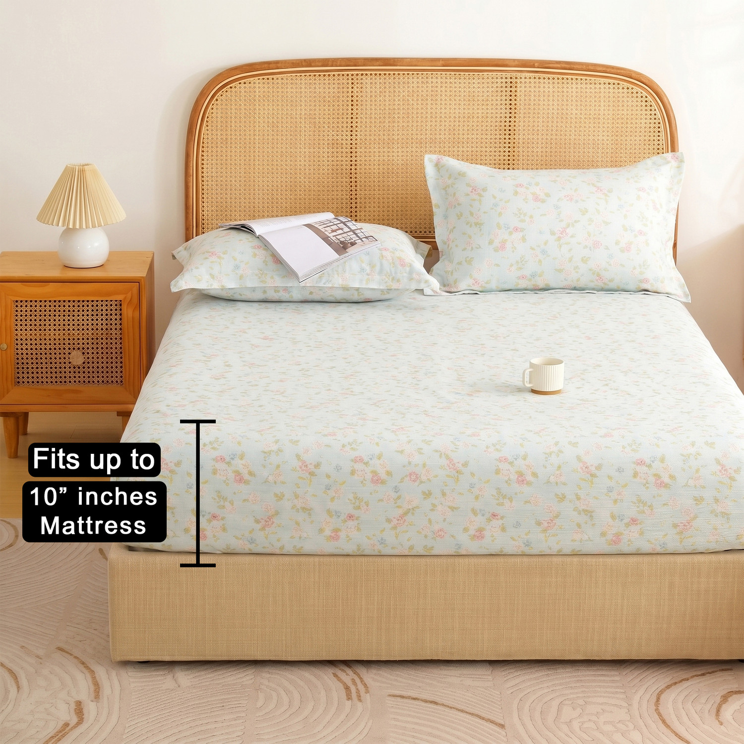 Image of Story@home Cotton King Fitted (Elastic) 240 TC Printed 1 Summer Bedsheet with 2 Pillow Covers