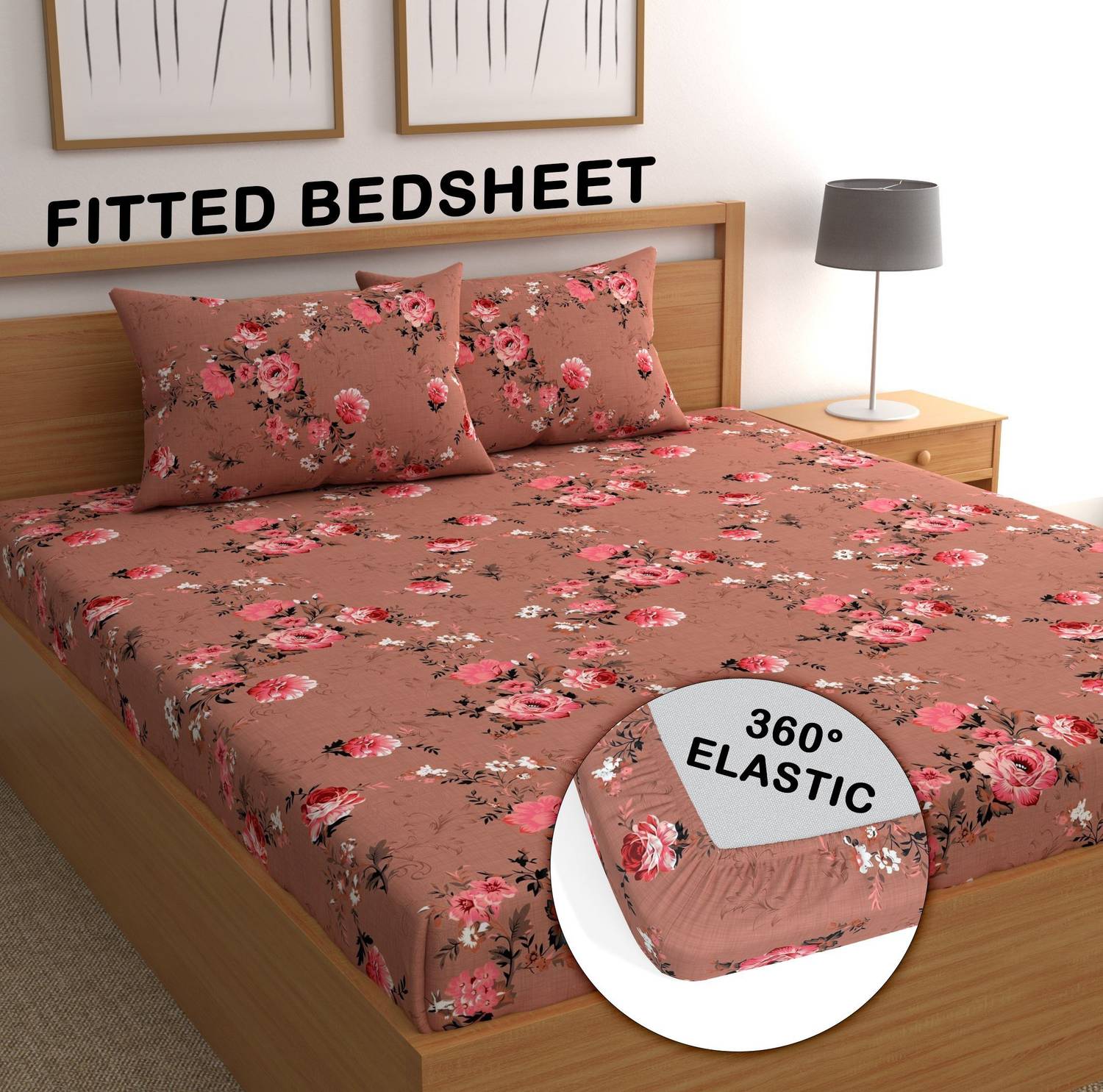 CG Homes Cotton Double Fitted (Elastic) 180 TC Printed 1 Bedsheet