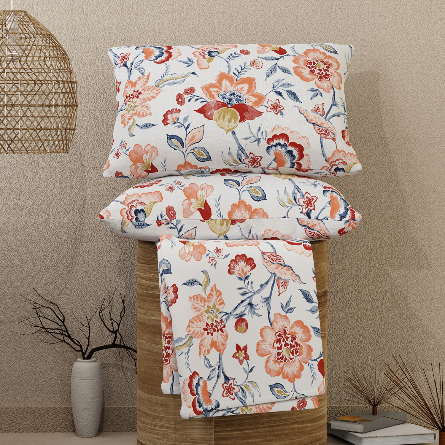 Image of Layers Cotton Double Flat 144 TC Printed 1 Bedsheet with 2 Pillow Covers (Multicolor)