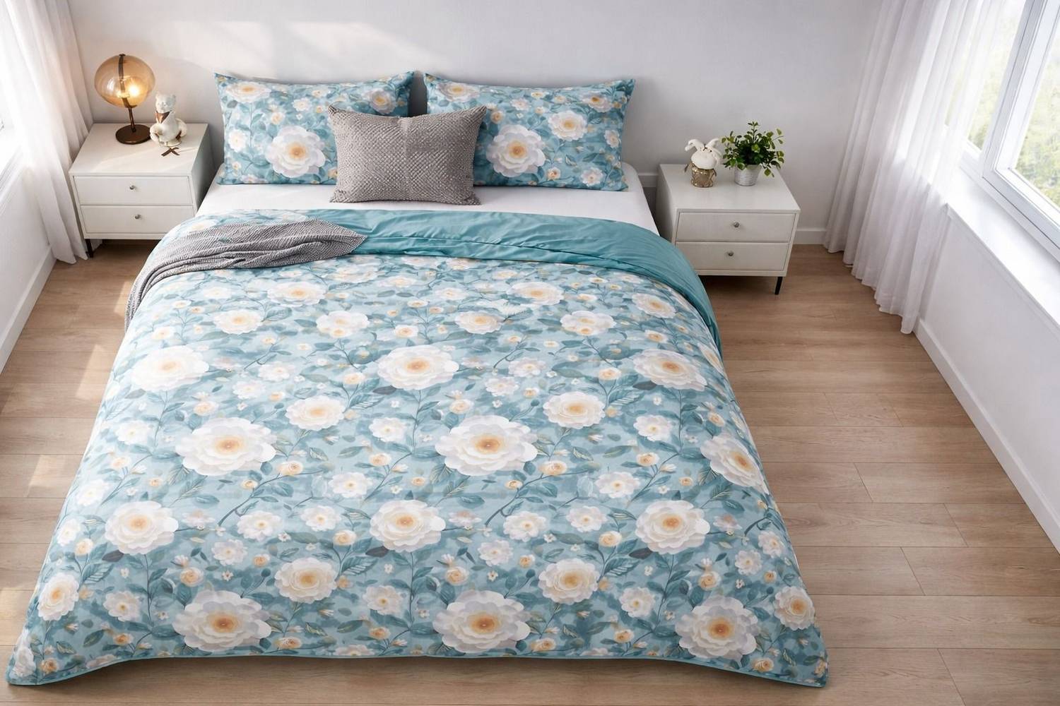Butterthread Cotton Blend Double Flat 150 TC Floral 1 Summer Bedsheet with 2 Pillow Covers