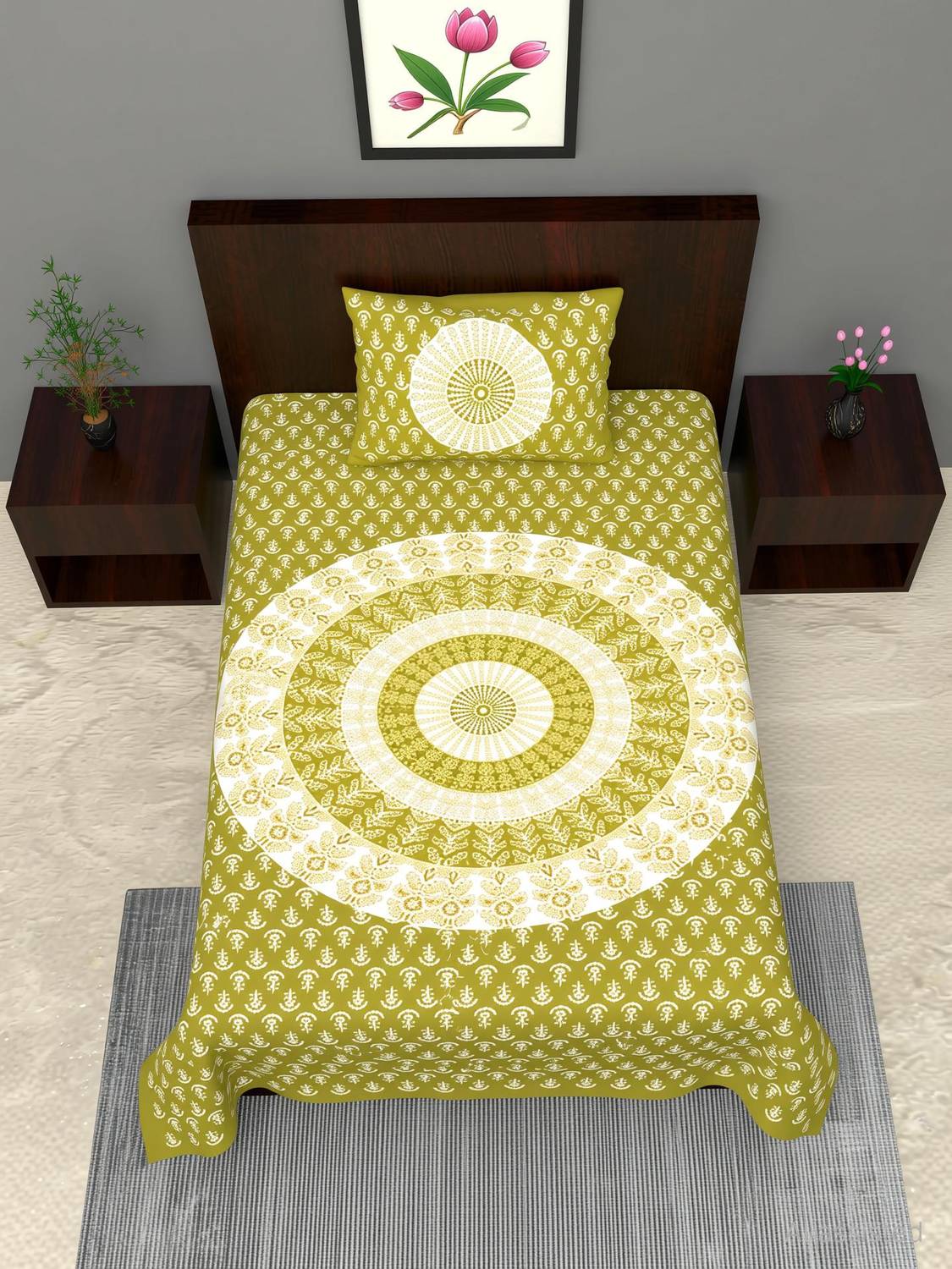 AARAMYA Cotton Single Flat 240 TC Printed 1 Bedsheet