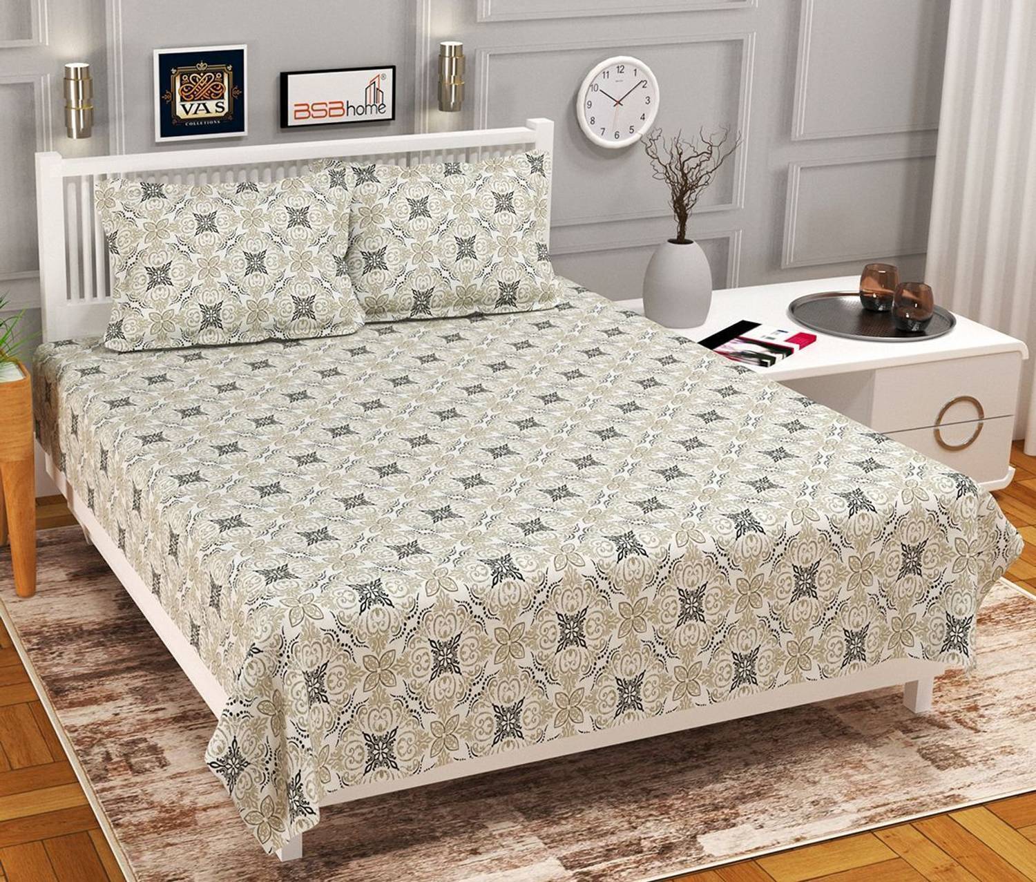 Flipkart SmartBuy Cotton Double Flat 220 TC Printed 1 Bedsheet wi