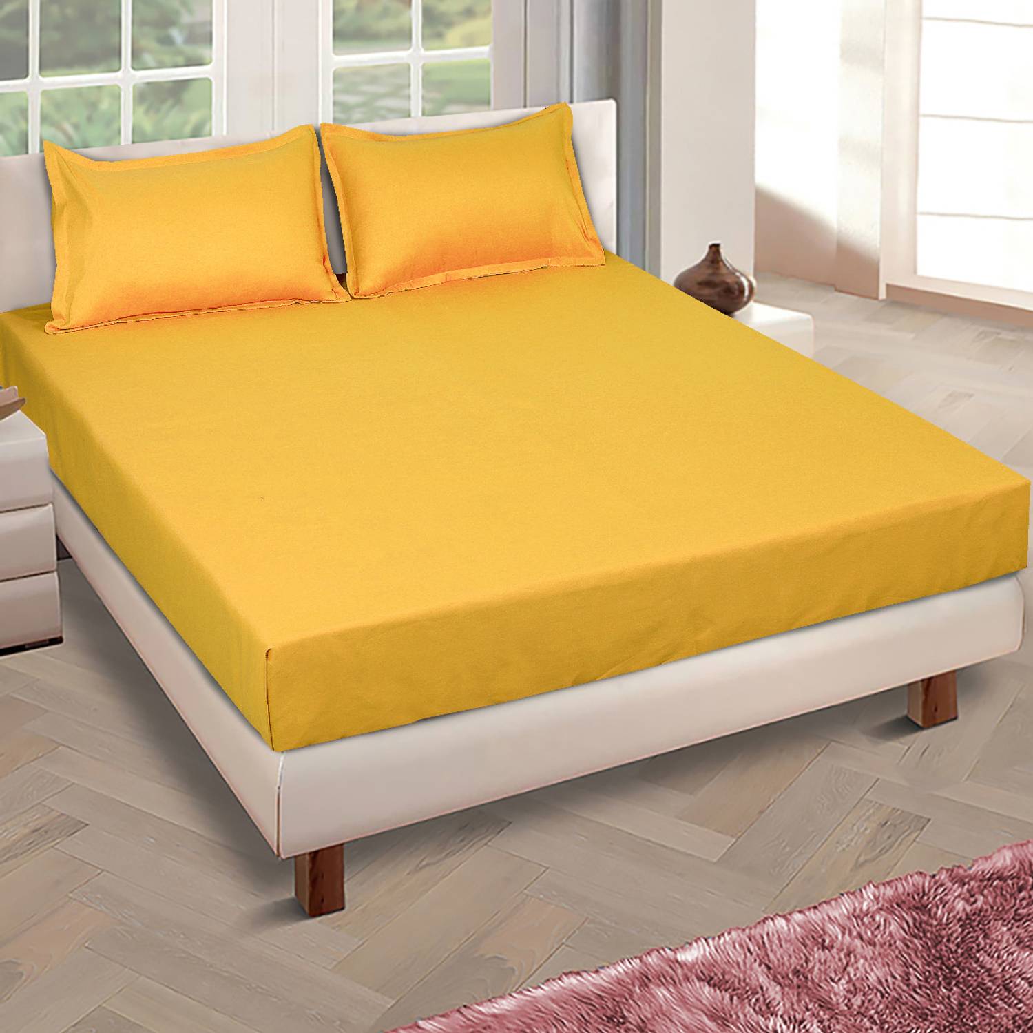 Romee Cotton Queen Flat 150 TC Solid 1 Bedsheet with 2 Pillow Cov