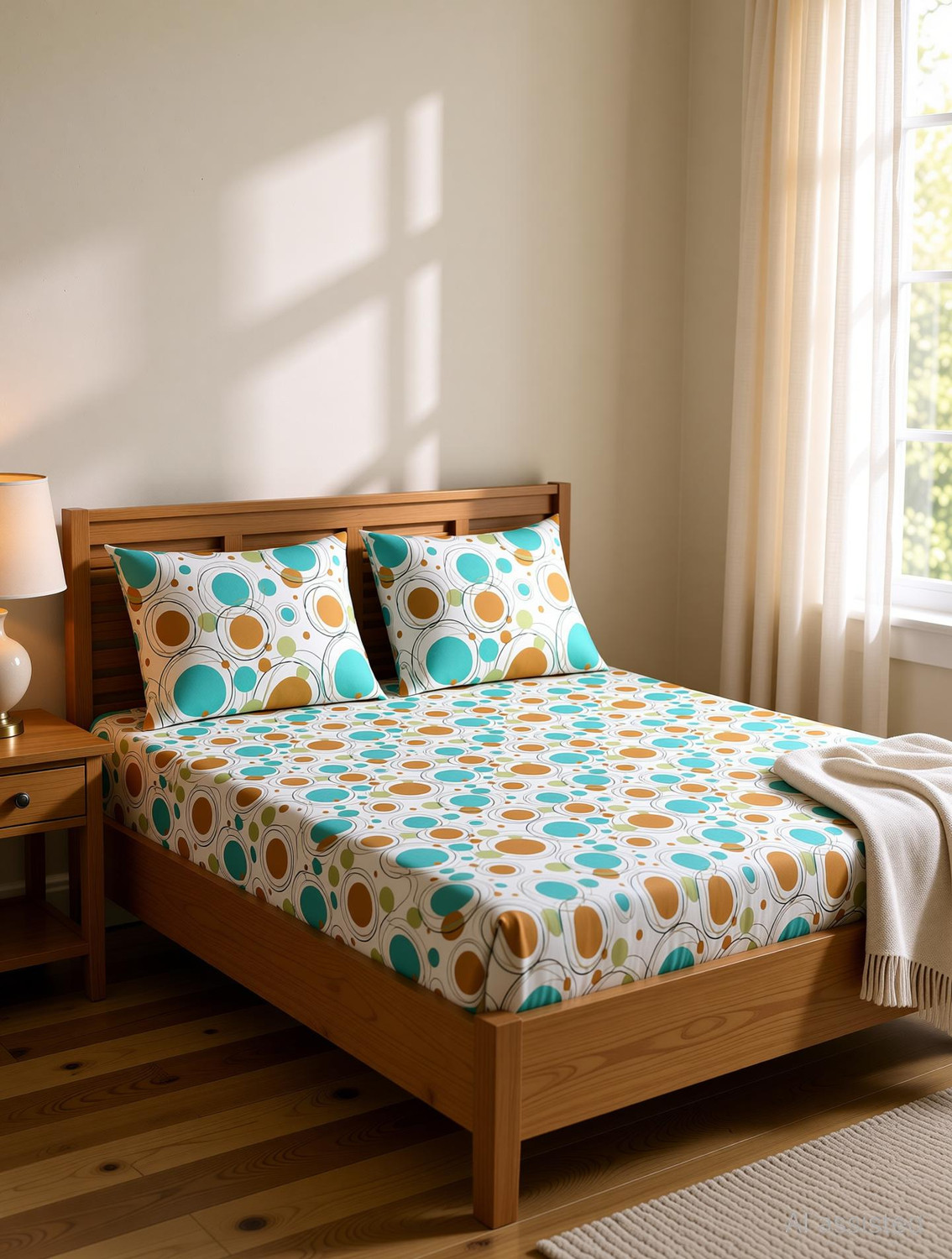 Image of Divine Casa Cotton Double Fitted (Elastic) 144 TC Floral 1 Bedsheet with 2 Pillow Covers