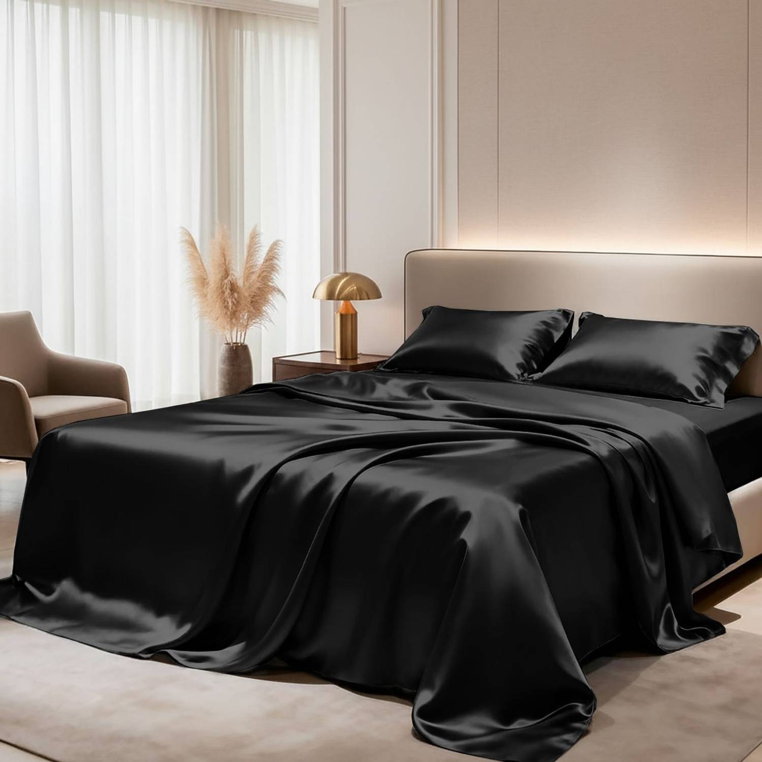 ALISHIBACASA Silk King Flat 400 TC Solid 1 Bedsheet with 2 Pillow
