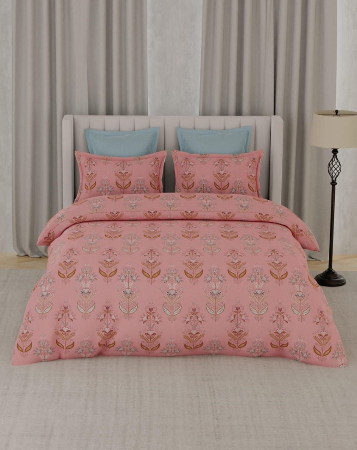 Image of Raymond Home Cotton Super King Flat 200 TC Floral 1 Bedsheet (Pink)