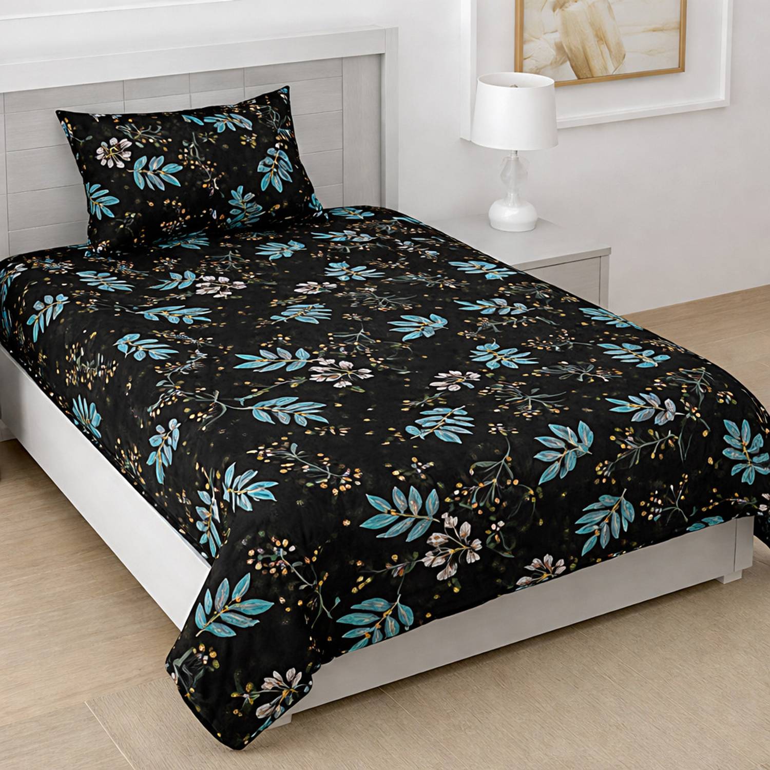 A11 M@LL Microfiber Single Flat 220 TC Floral 1 Bedsheet with 2 Pillow Covers