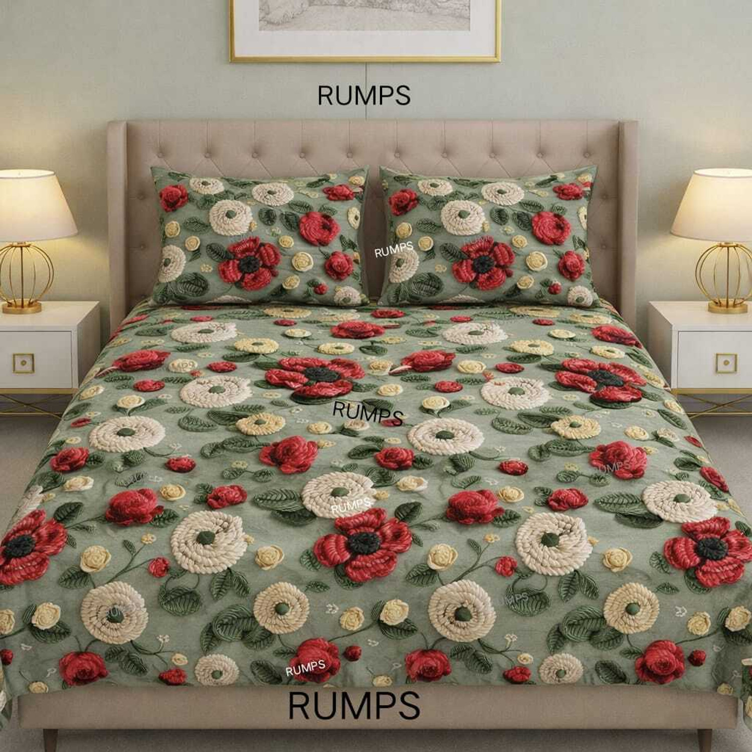 Image of Rumps Cotton, Microfiber Queen Flat 350 TC Self Design 1 Bedsheet with 2 Pillow Covers