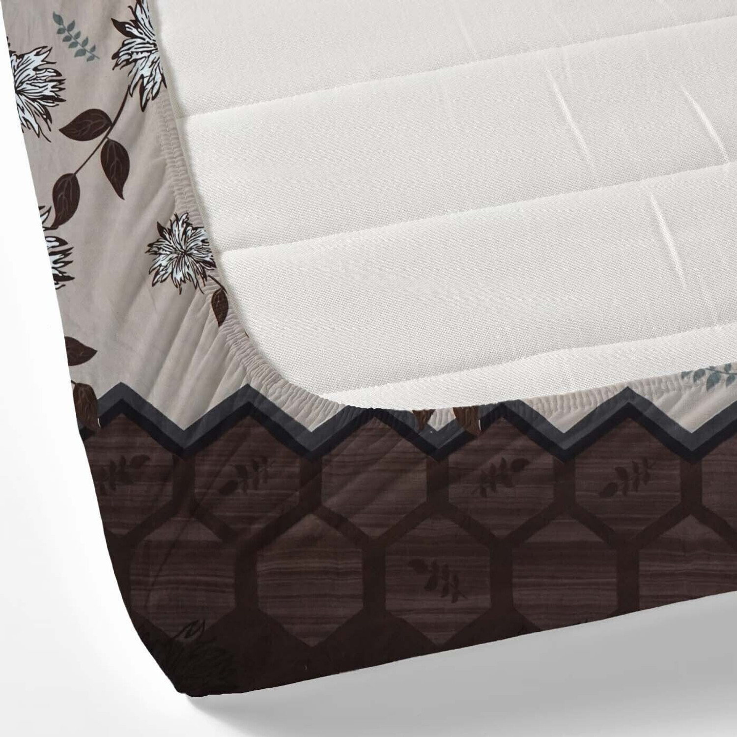 Image of CRAFTEAL Cotton Double Fitted (Elastic) 200 TC Floral 1 Summer Bedsheet with 2 Pillow Covers