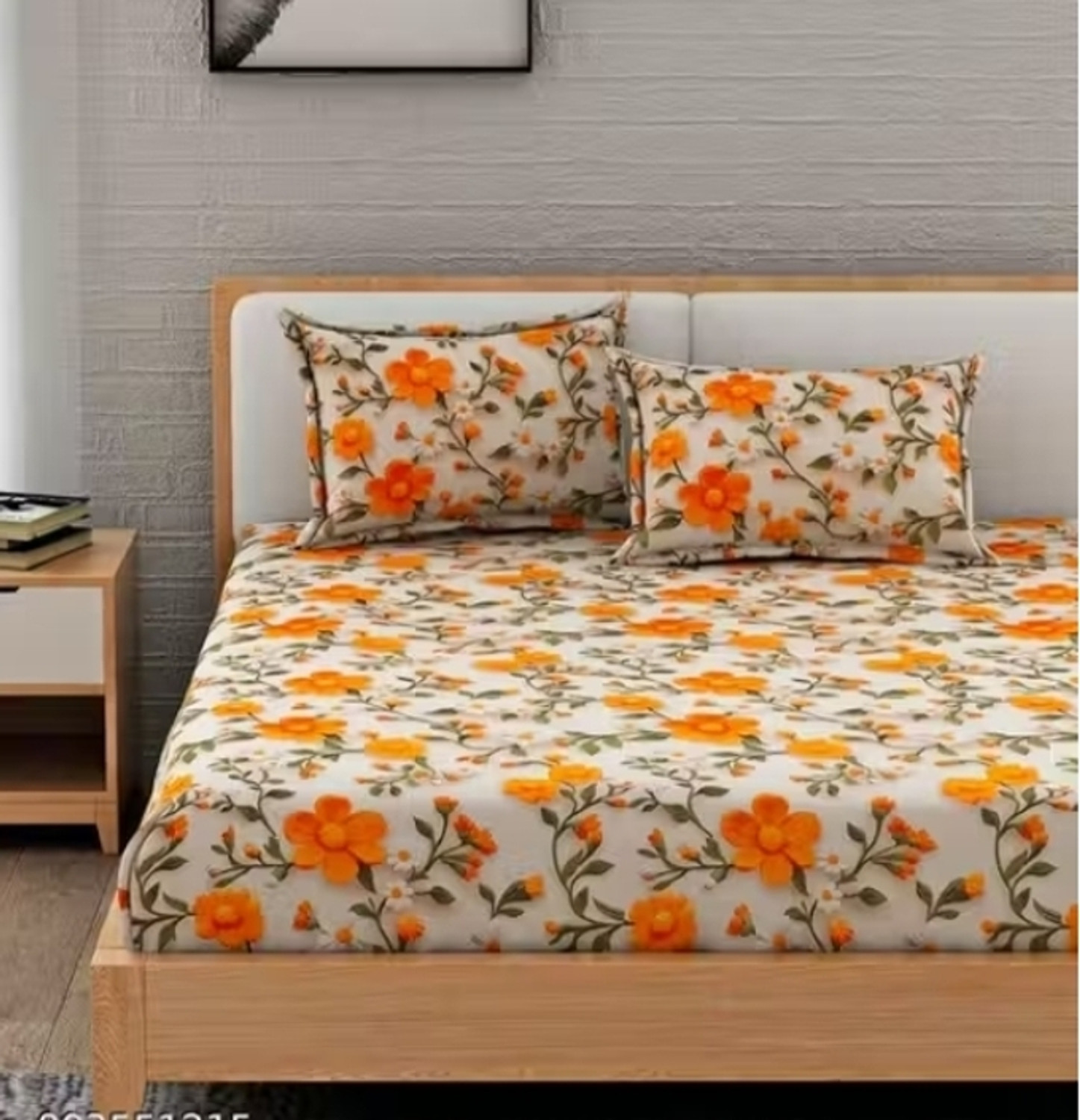Image of conzobeddings Cotton Double Fitted (Elastic) 280 TC Floral 1 Bedsheet with 2 Pillow Covers (Multicolor)